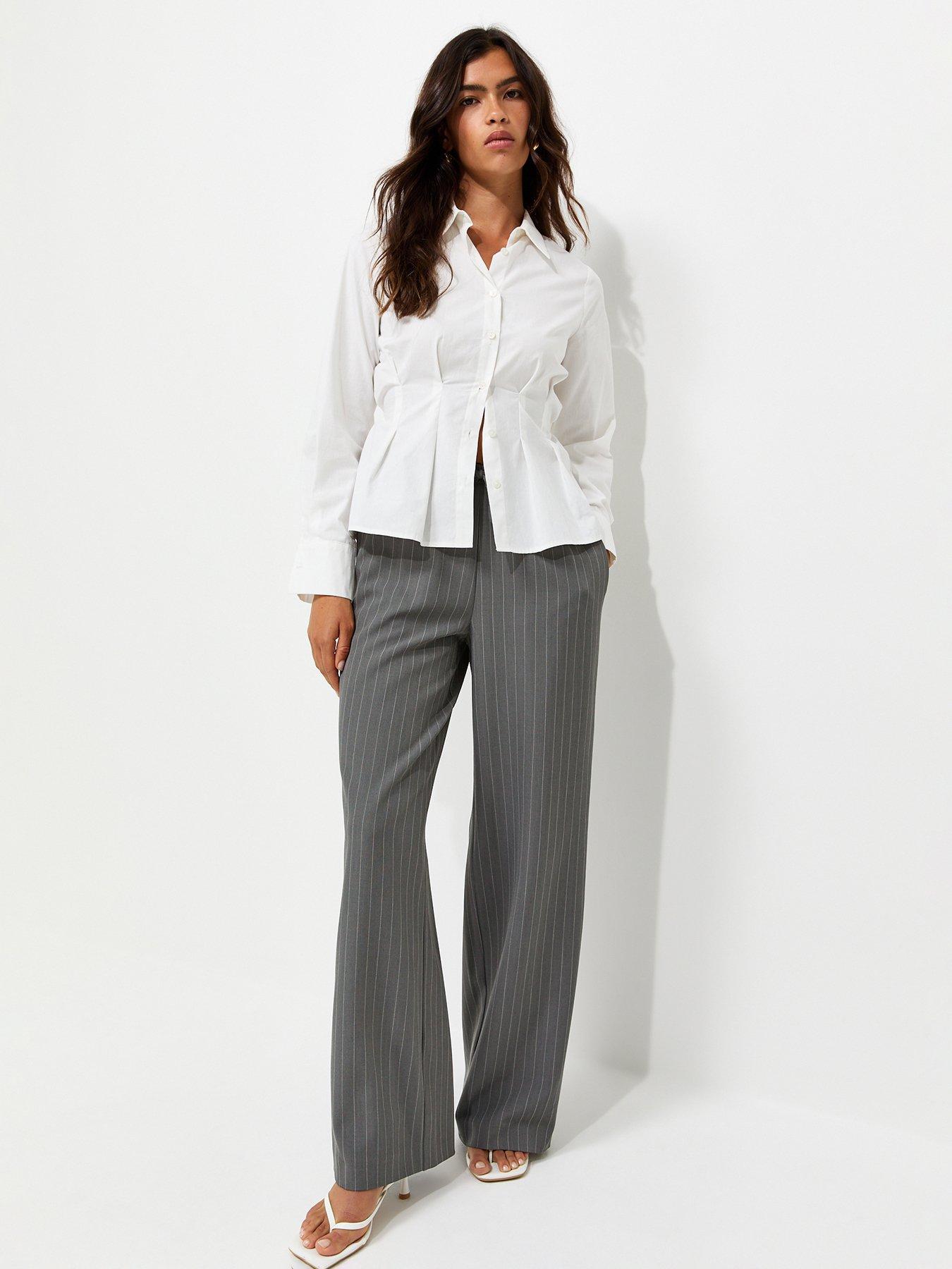 New Look Pinstripe Tailored Wide Leg Trousers - Grey