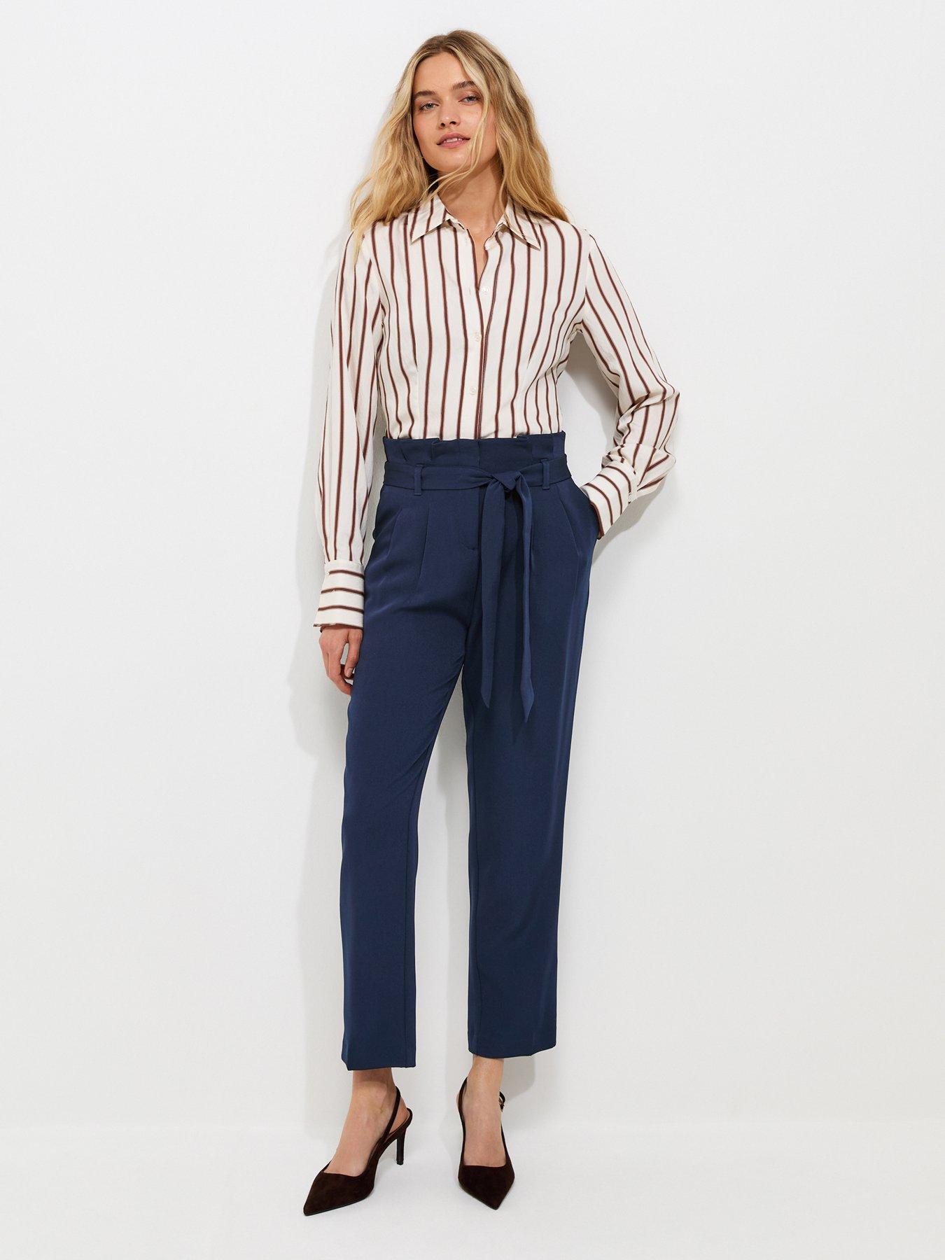 New Look Paperbag Waist Tie Front Trousers - Blue