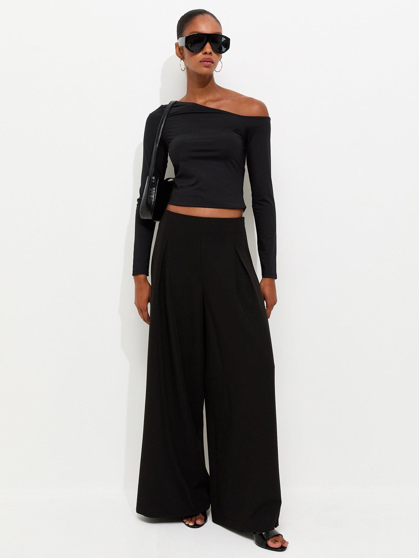 New Look Pleated Palazzo Wide Leg Trousers - Black