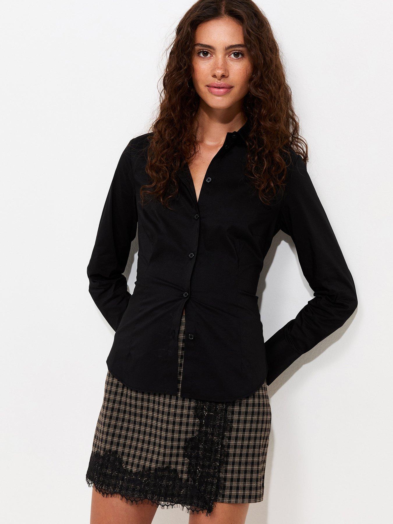 New Look Check Lace Trim Wrap Skort - Black