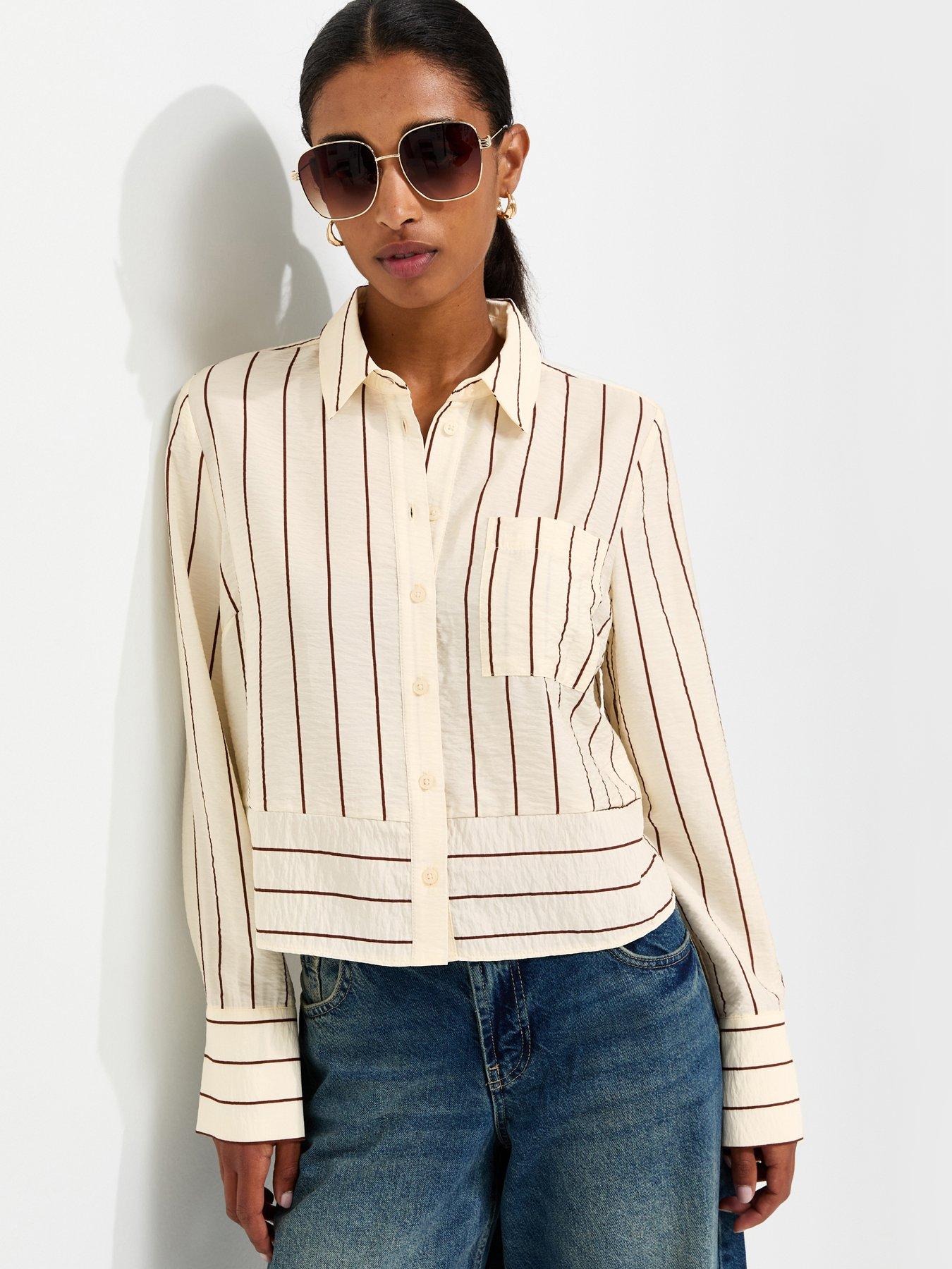 New Look Crinkle Texture Striped Meet The Jean Shirt - Cream