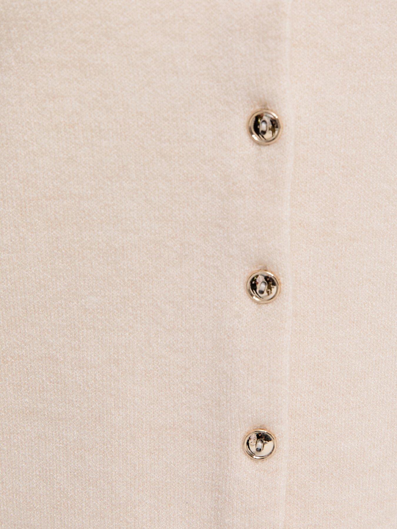 Image 5 of 5 of New Look Knit Short Sleeve Buttoned Top - Cream