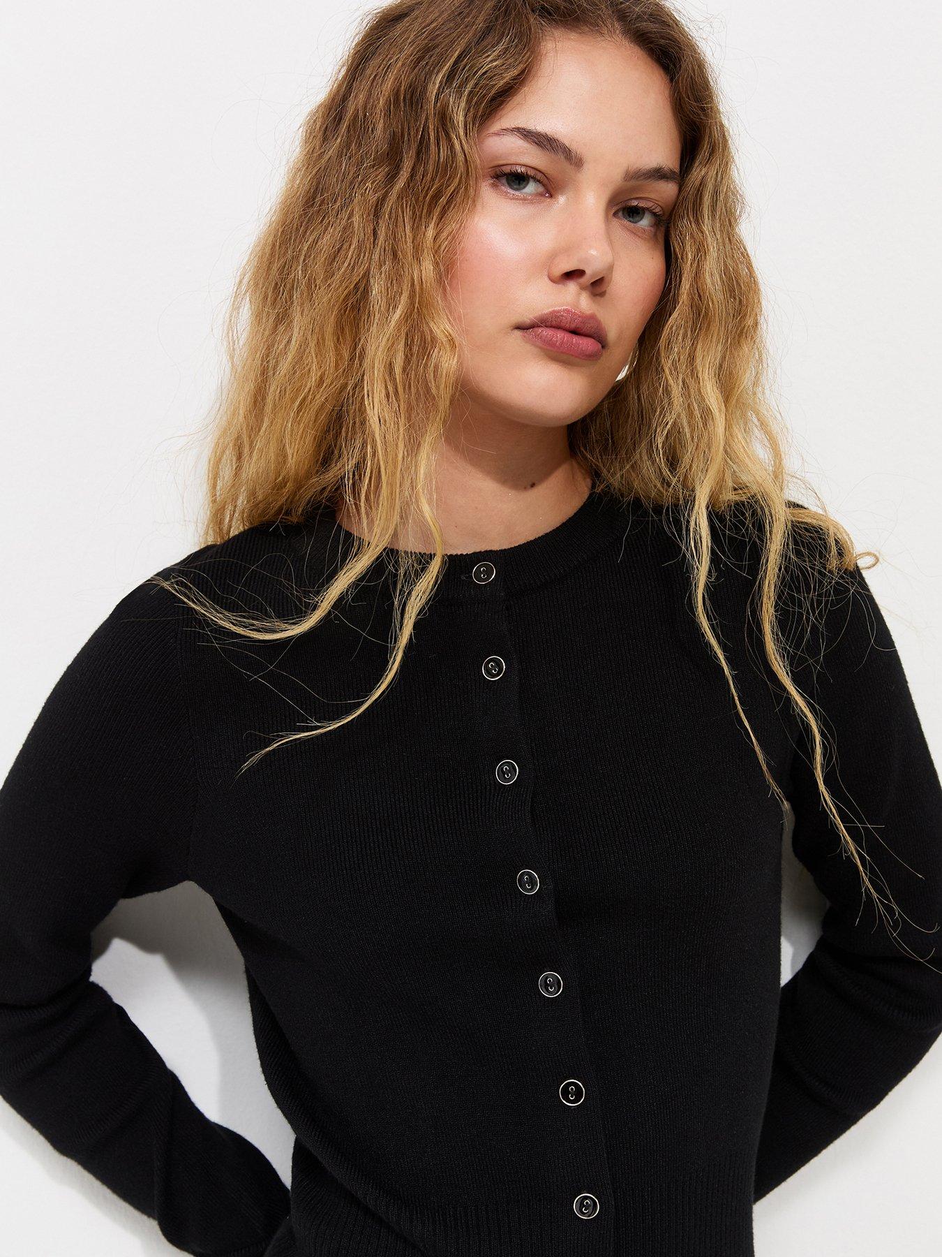 Image 4 of 5 of New Look Compact Knit Crew Neck Cardigan - Black