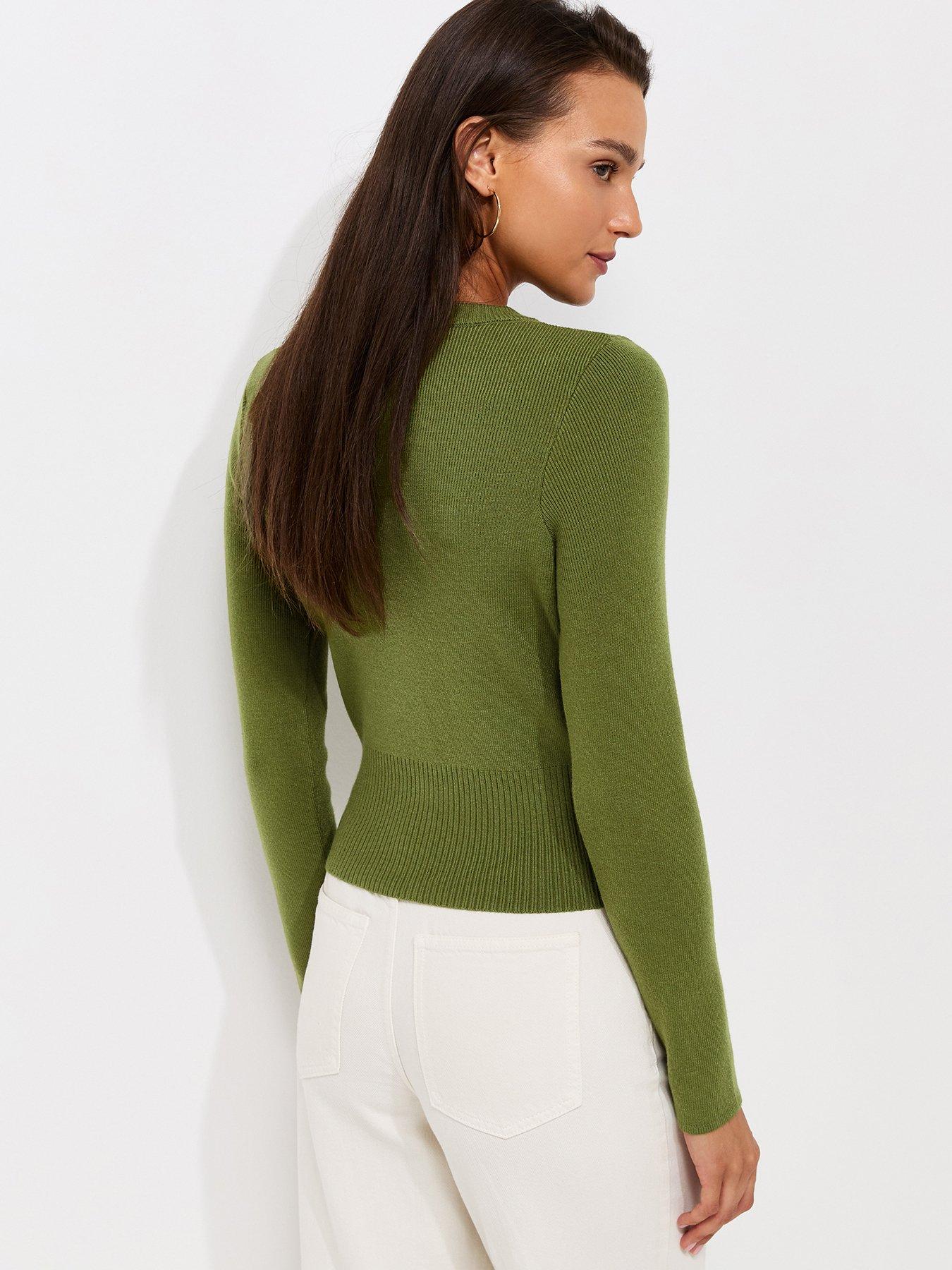 Image 2 of 5 of New Look Compact Knit Crew Neck Cardigan - Green