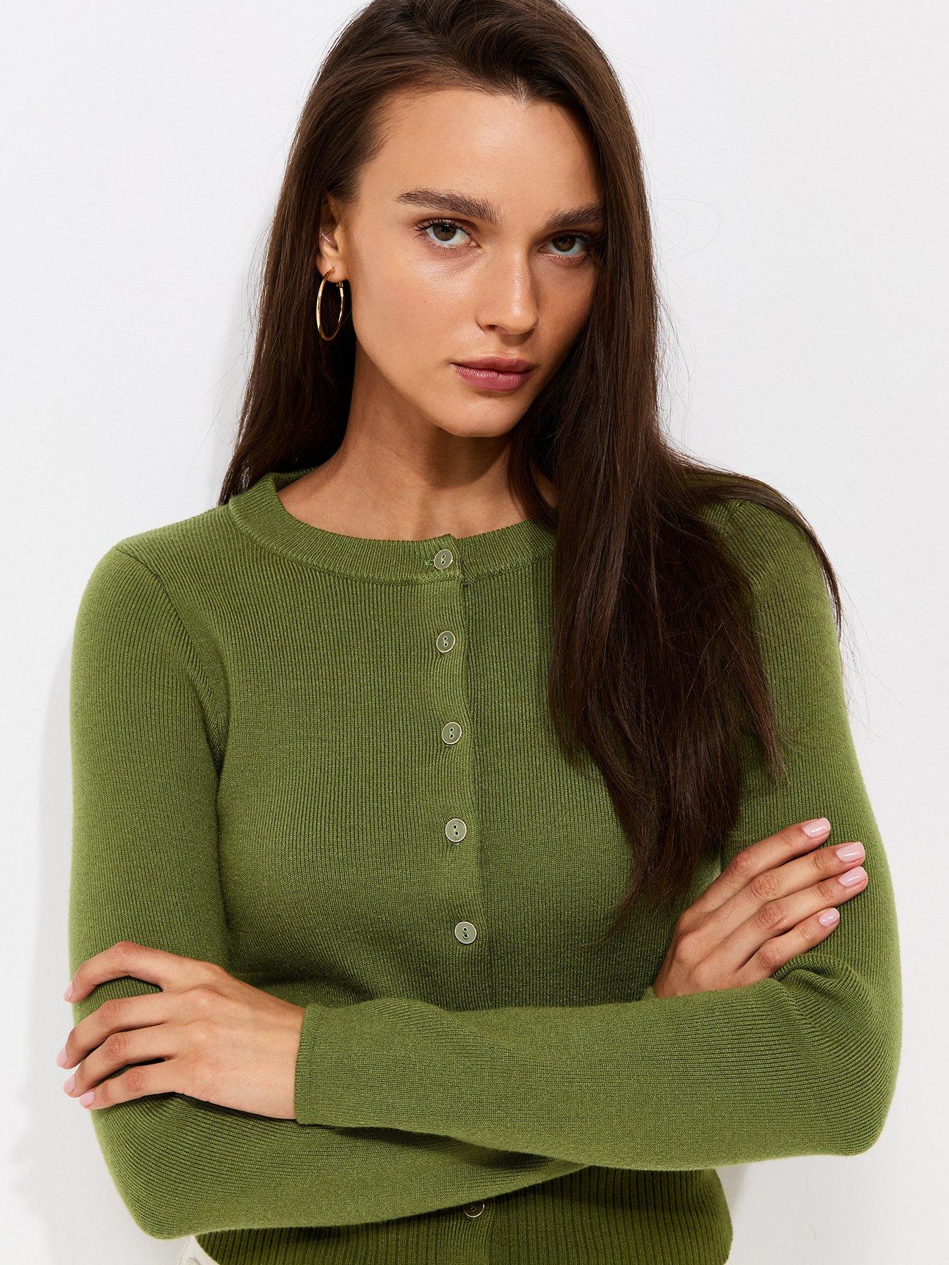 Image 4 of 5 of New Look Compact Knit Crew Neck Cardigan - Green