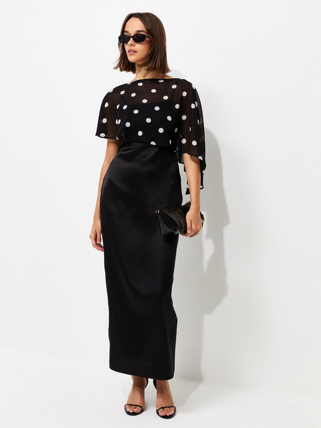 New Look Satin Spot Print Cape Midi Dress - Black