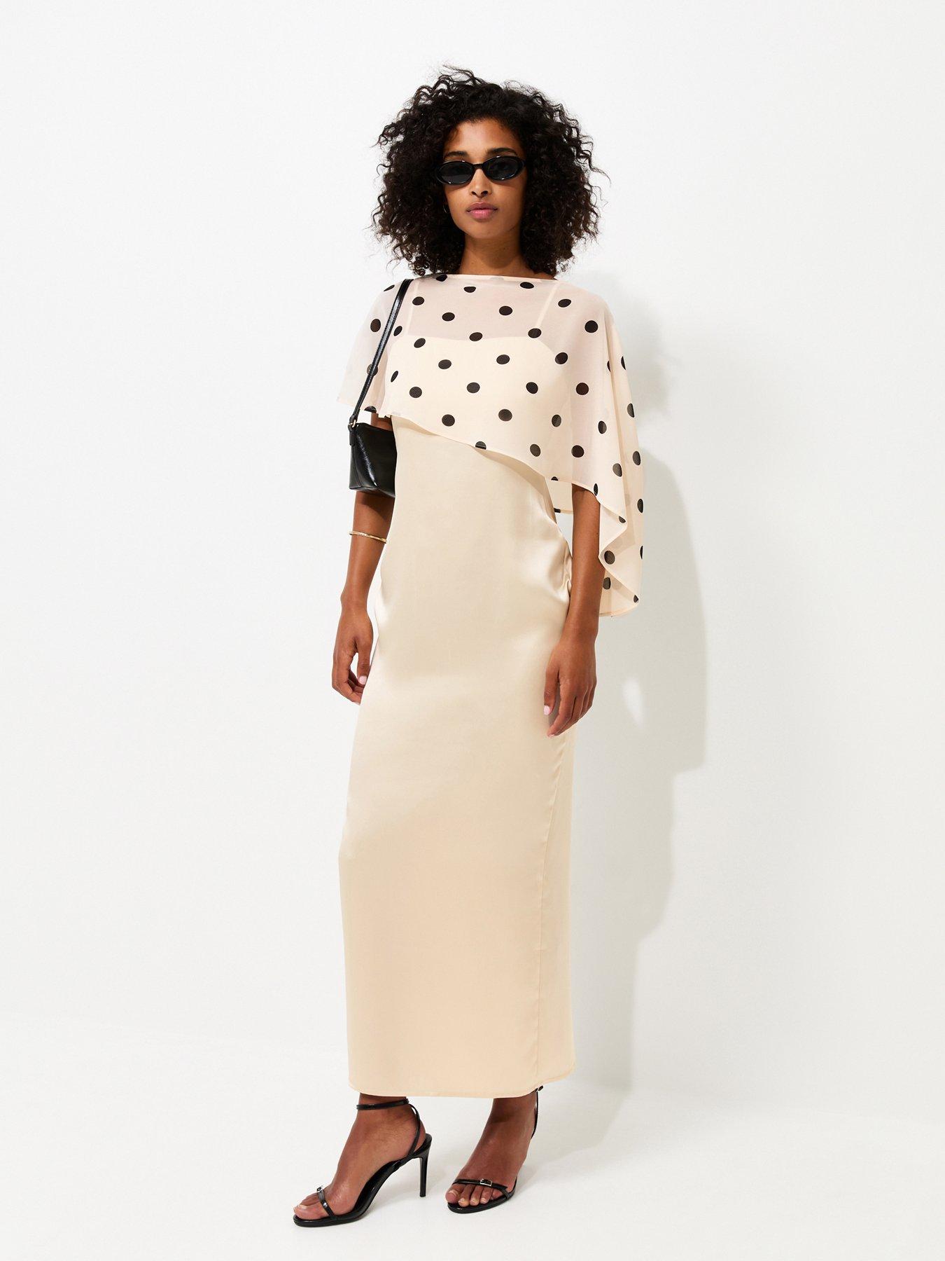New Look Satin Spot Print Cape Midi Dress - Cream