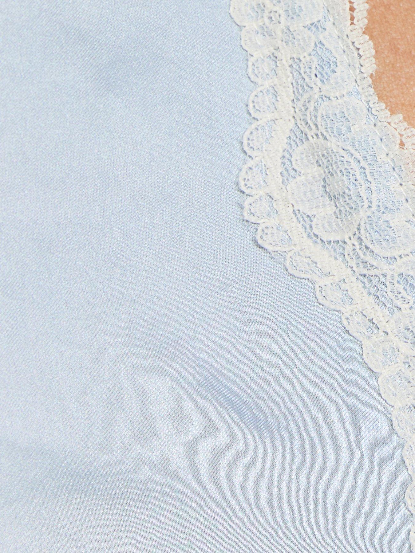 Image 5 of 5 of New Look Lace Trim Flutter Sleeve Satin Tea Top - Light Blue