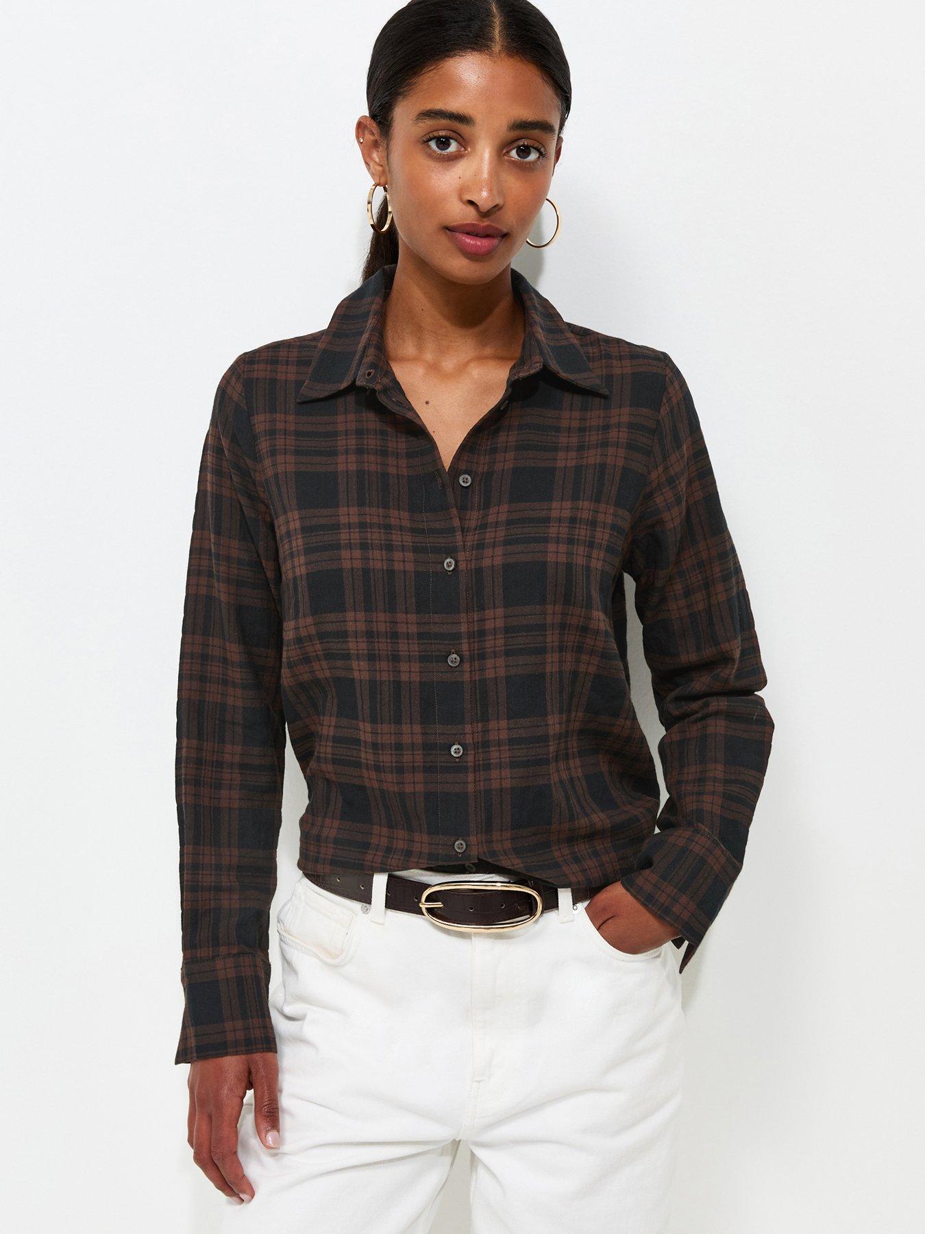 New Look Cotton Rich Checked Long Sleeve Shirt - Brown