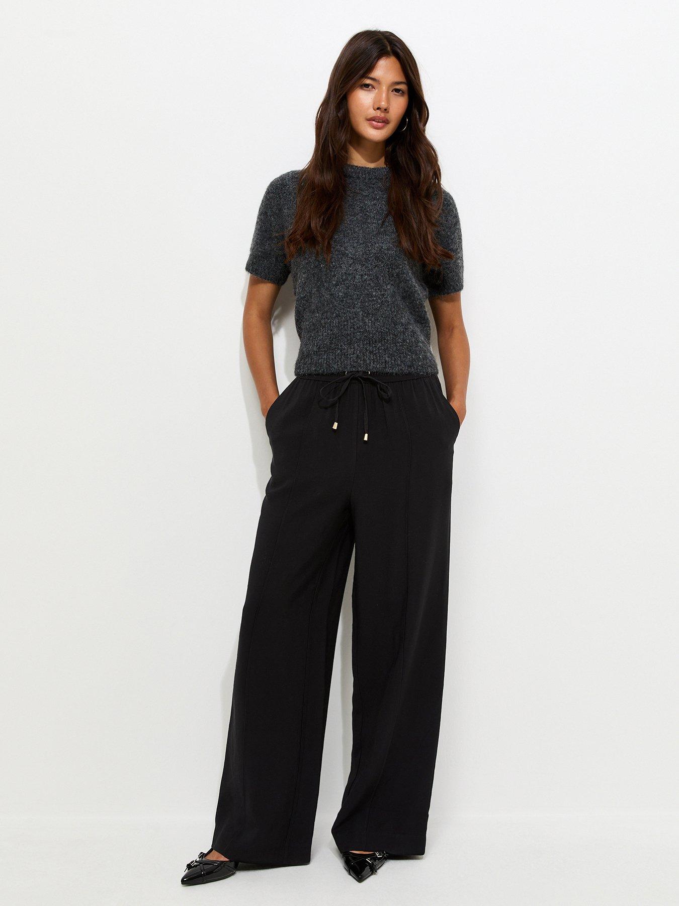 New Look Drawstring Front Crease Wide Leg Trousers - Black