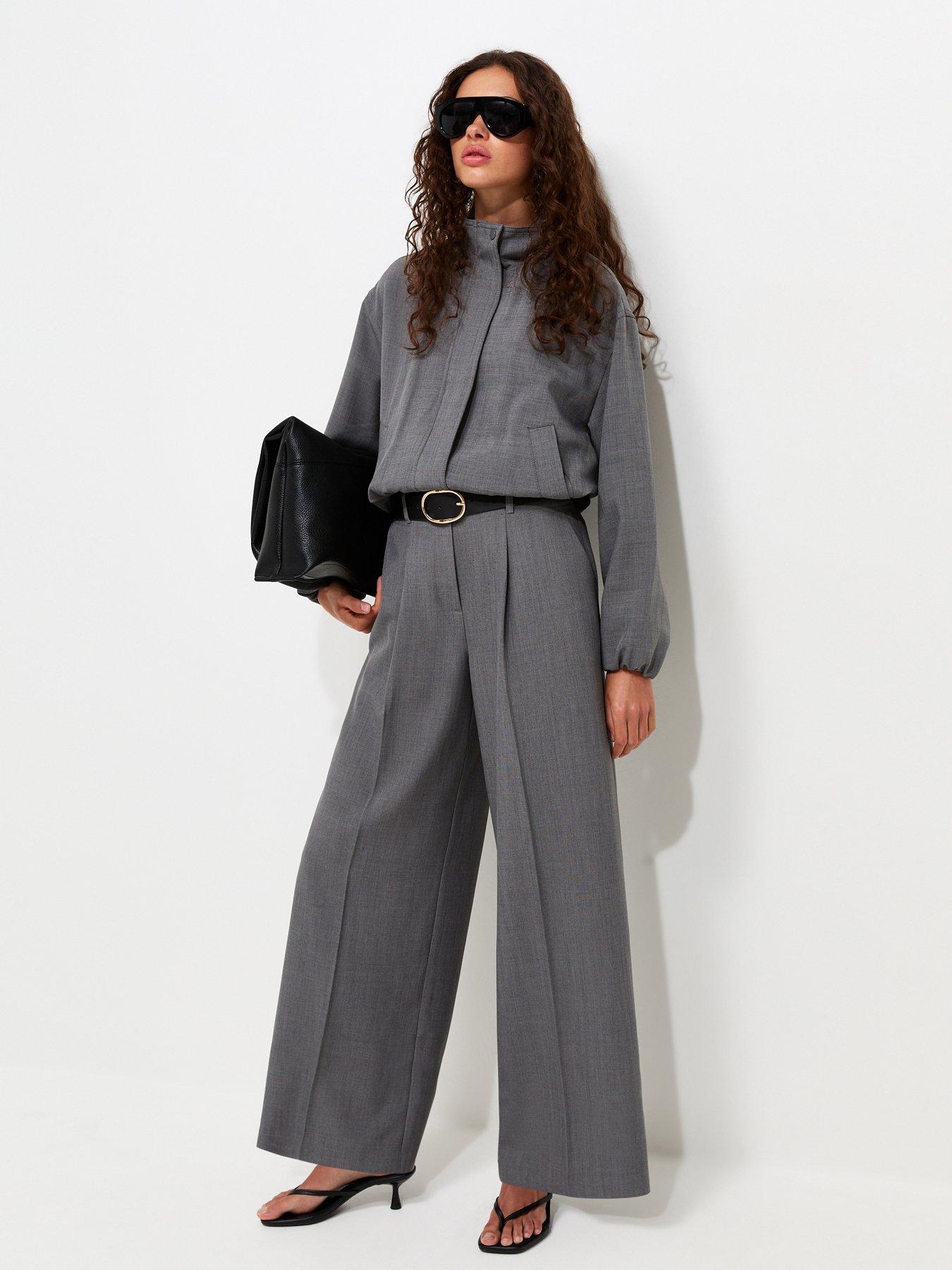New Look Pleated Tailored Wide Leg Trousers - Grey