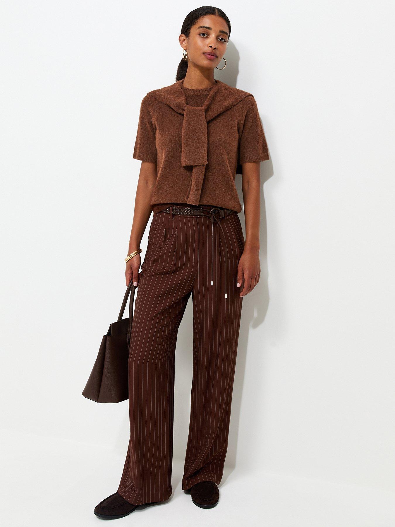 Image 3 of 6 of New Look Brushed Knit Scarf Detail Short Sleeve Top - Brown