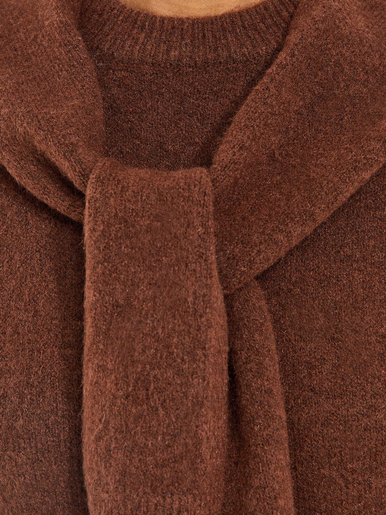 Image 6 of 6 of New Look Brushed Knit Scarf Detail Short Sleeve Top - Brown