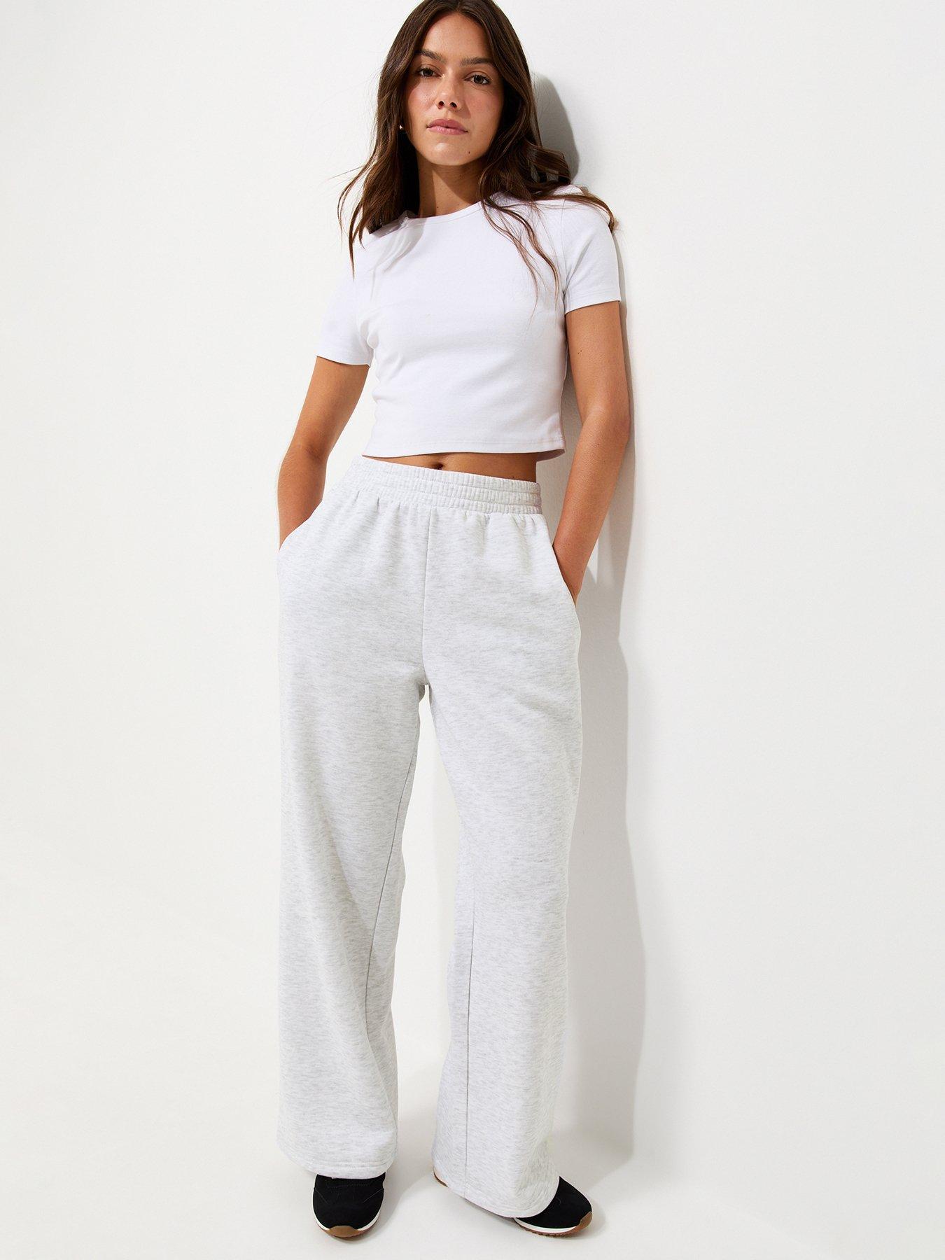 New Look Petite Marl Cotton Rich Wide Leg Joggers - Grey