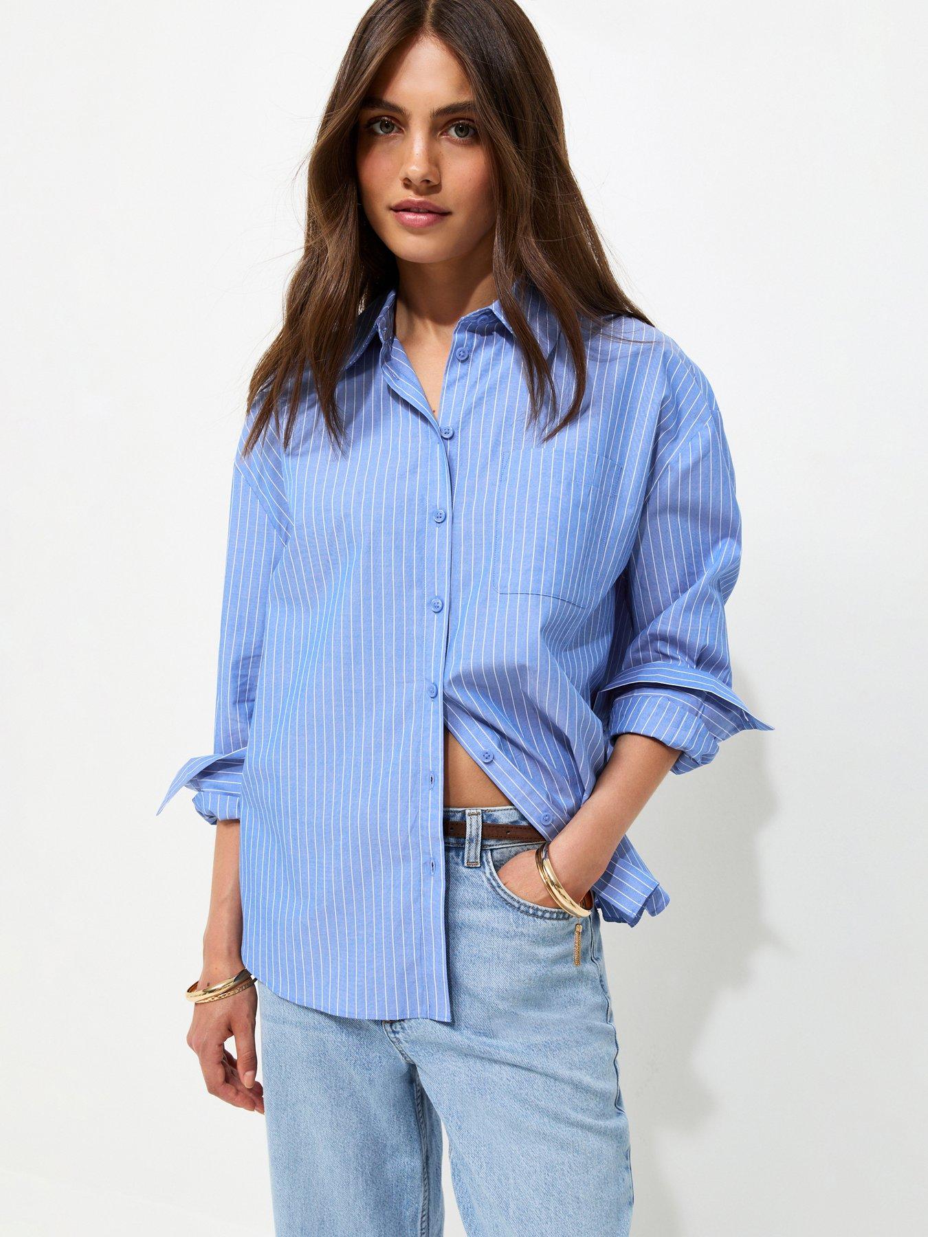 New Look Cotton Striped Oversized Shirt - Blue
