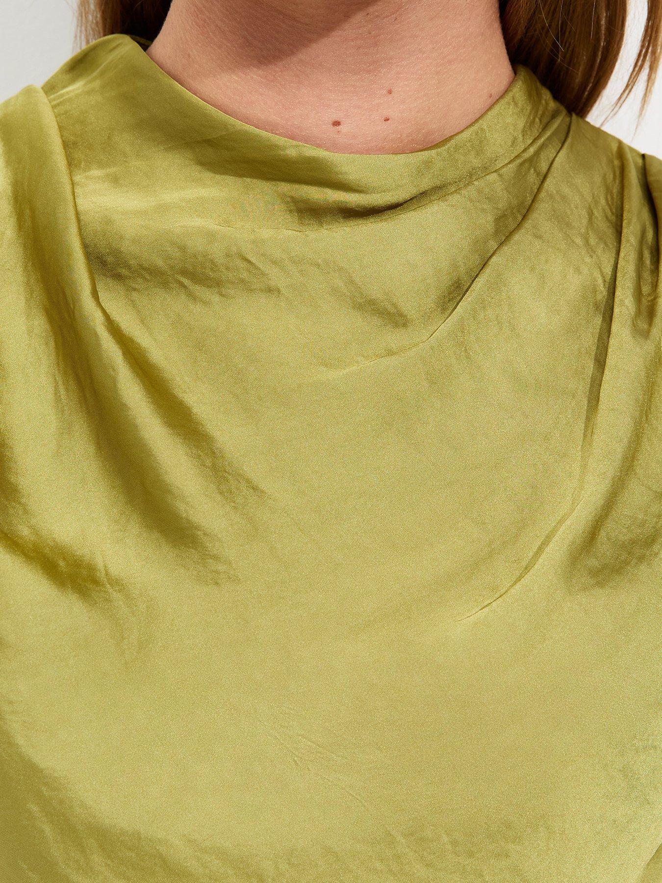 Image 5 of 5 of New Look Cowl Neck Lace Hem Satin Blouse - Green