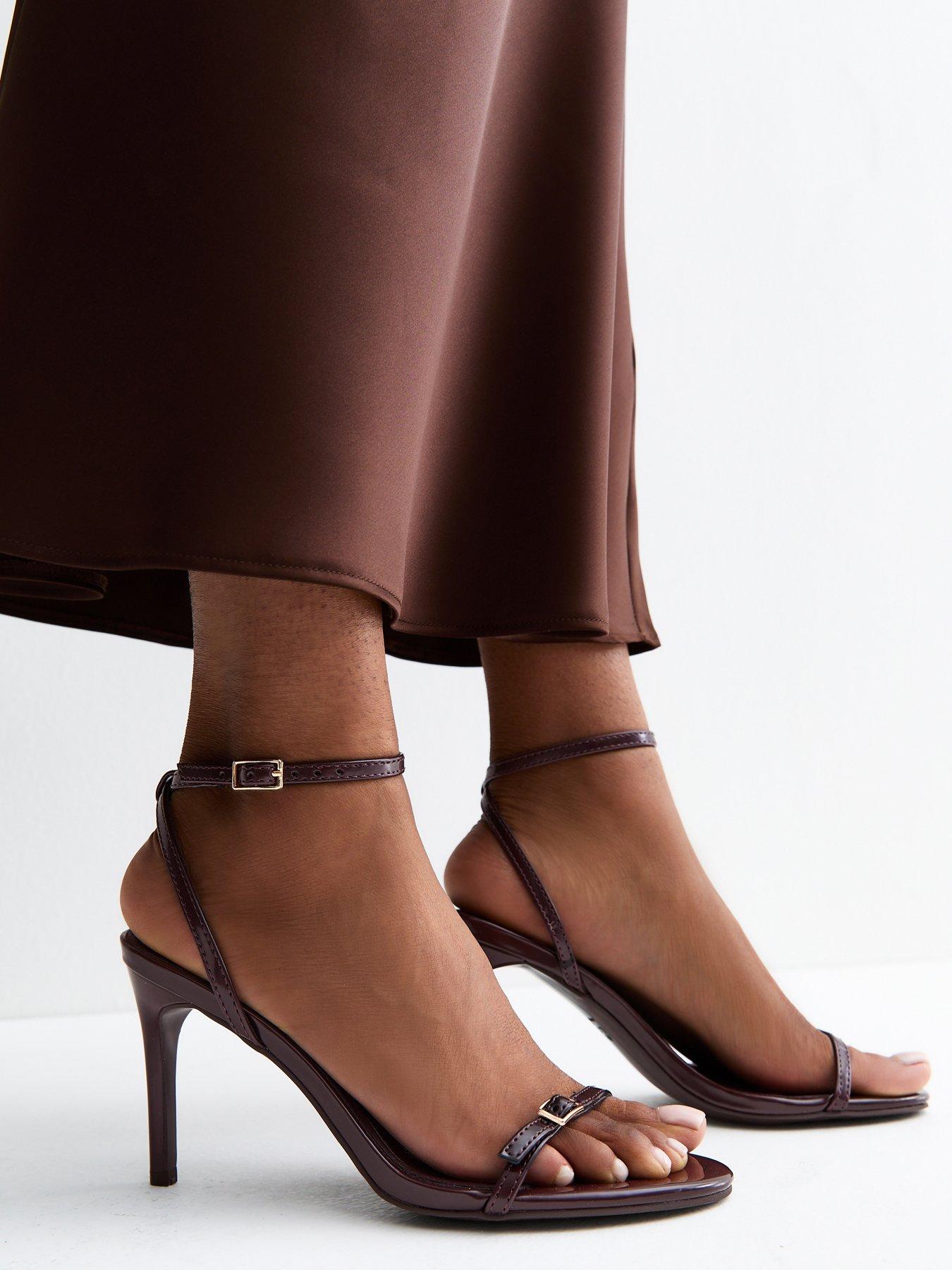 New Look Dark Burgundy Faux Leather Buckle Strap Stiletto Sandals - Red