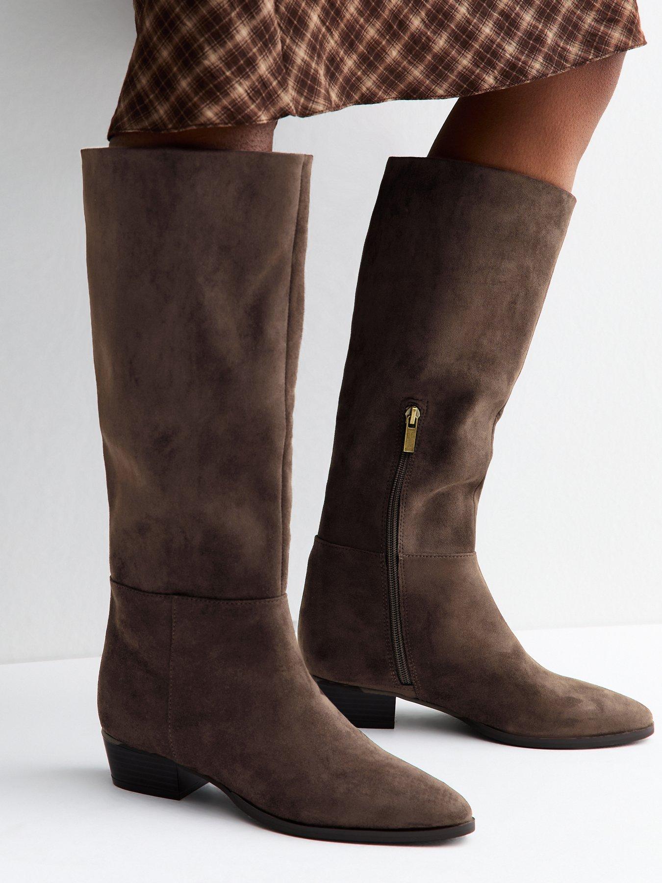 New Look Faux Suede Almond Toe Tall Boots - Brown