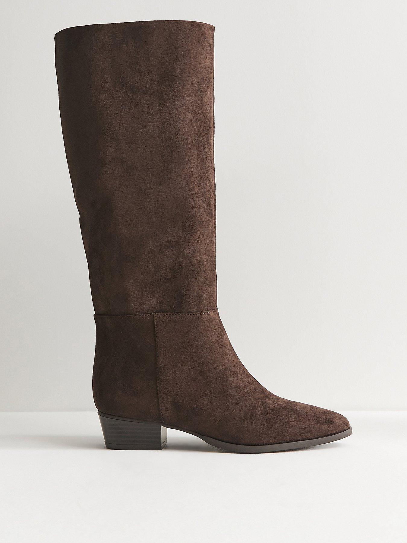 Image 2 of 5 of New Look Faux Suede Almond Toe Tall Boots - Brown