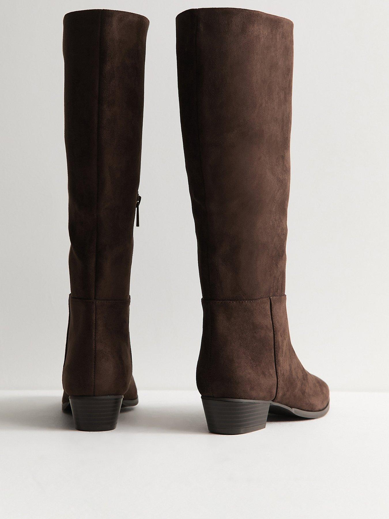 Image 4 of 5 of New Look Faux Suede Almond Toe Tall Boots - Brown