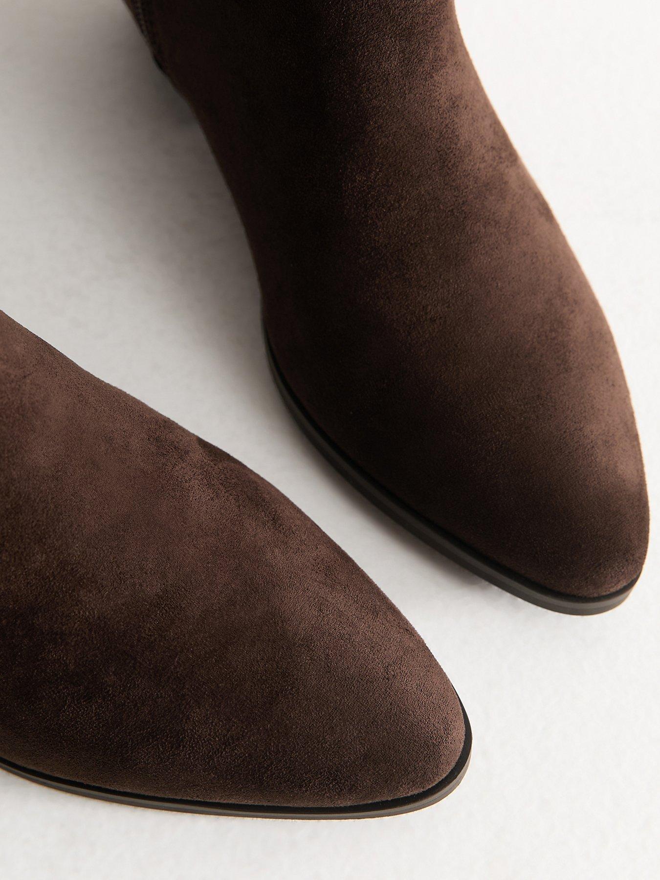 Image 5 of 5 of New Look Faux Suede Almond Toe Tall Boots - Brown