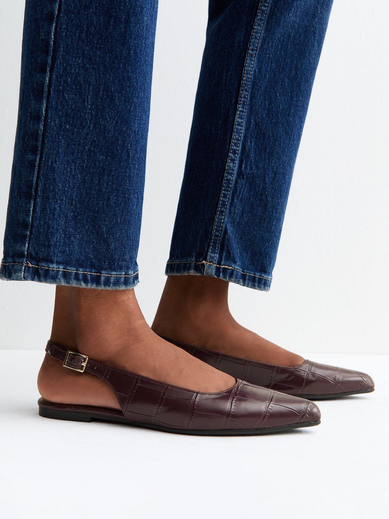 New Look Crocodile Embossed Faux Leather Slingback Pumps - Dark Burgundy