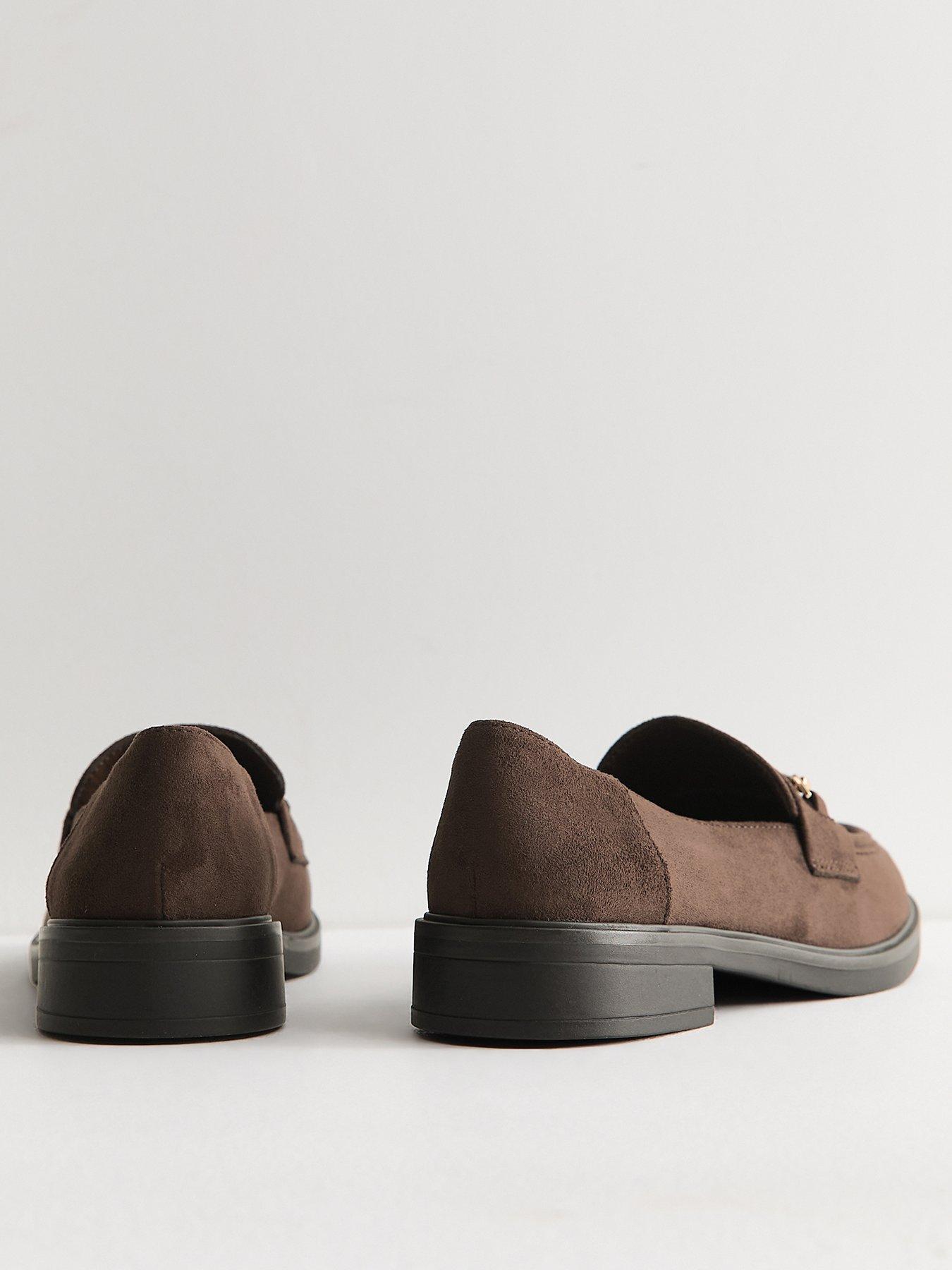 Image 3 of 5 of New Look Wide Fit Faux Suede Metallic Strap Loafers - Brown