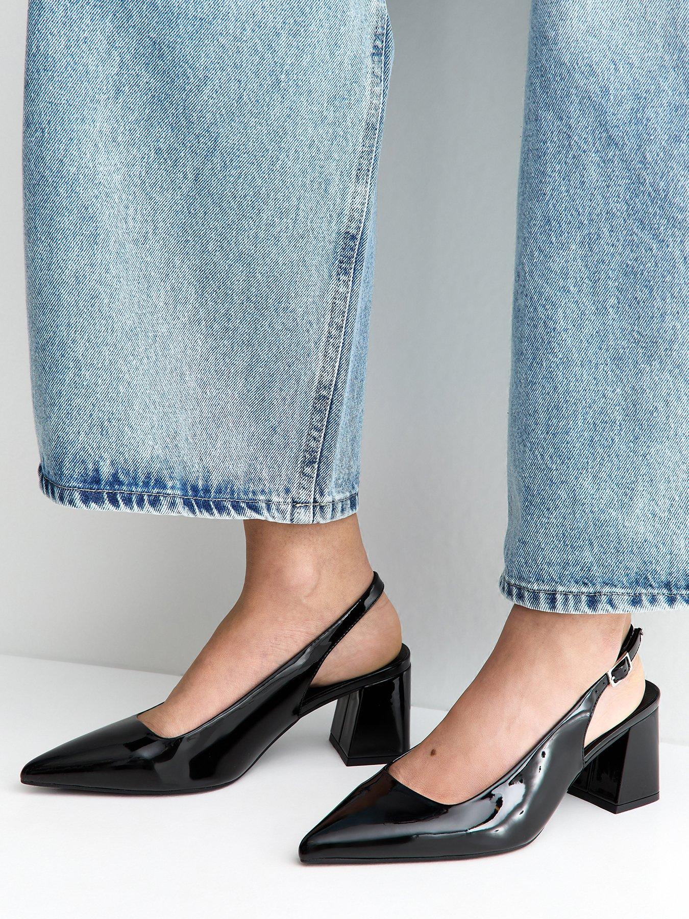 New Look Wide Fit Faux Patent Leather Slingback Pumps - Black