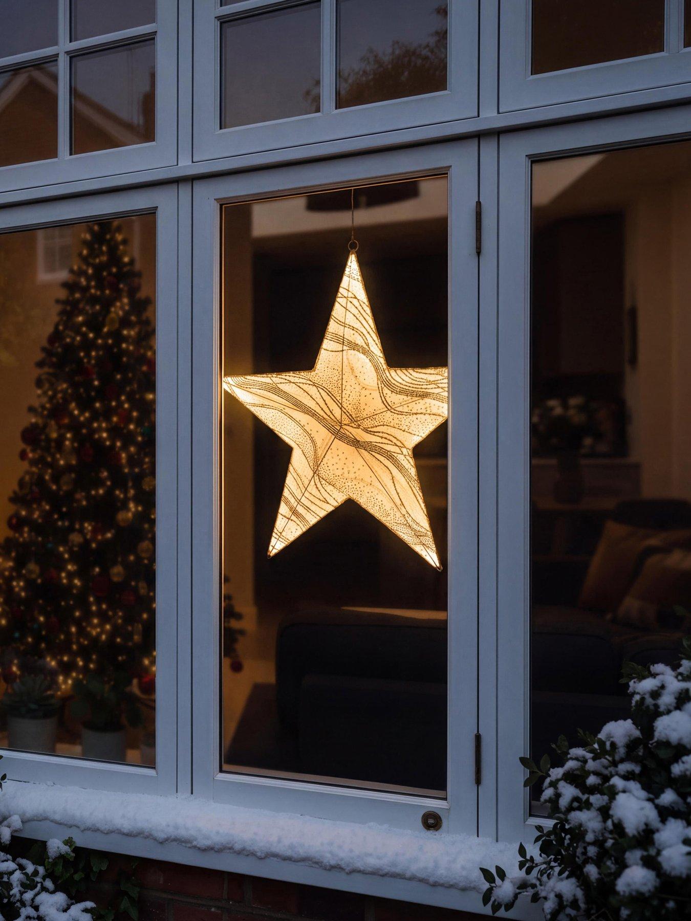 Image 1 of 5 of Festive Hanging Gold Metal Star With Golden Gauze - 248 Warm White Neon Flex Led - Lead Length 5m -58cm