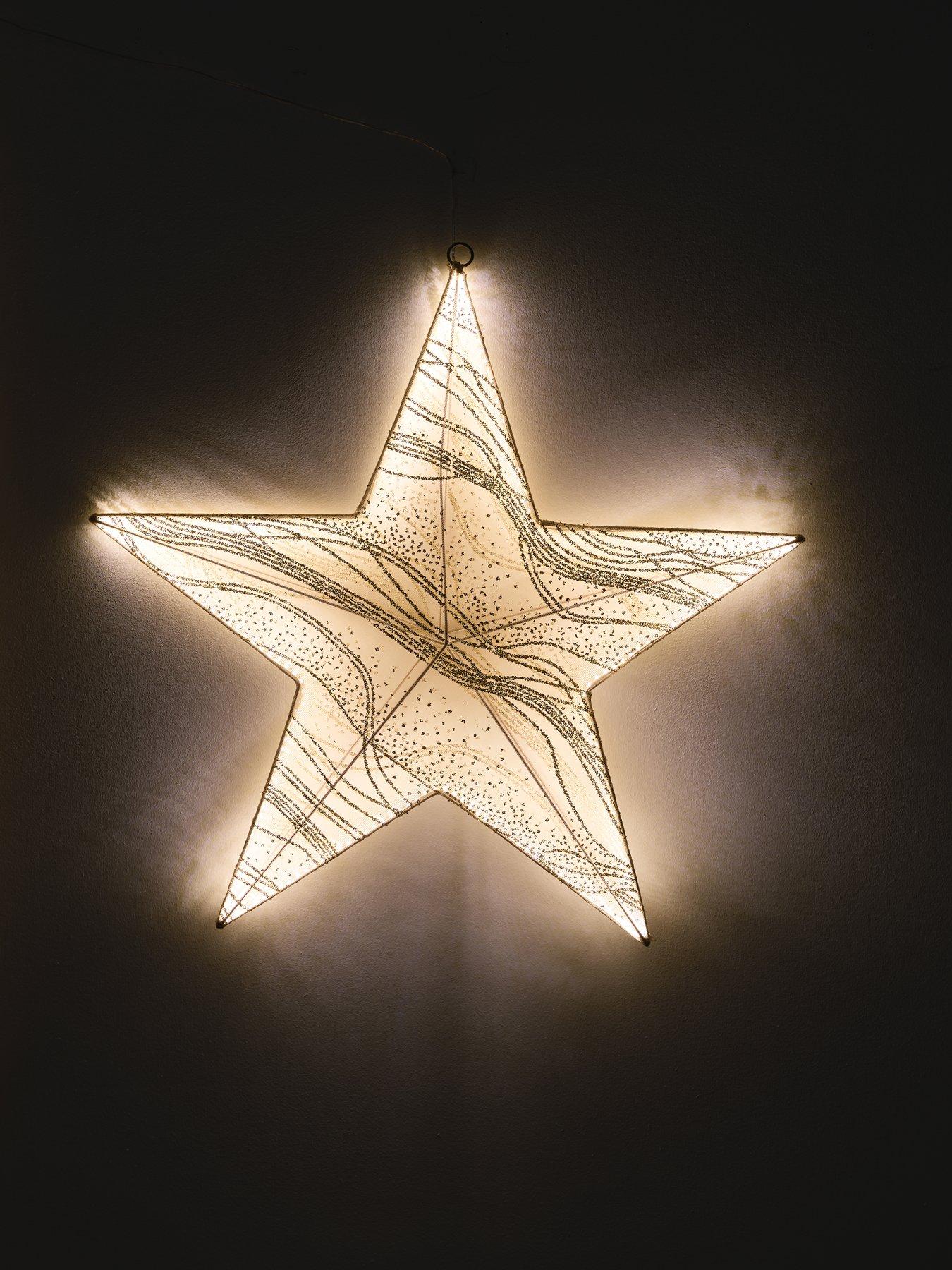 Image 3 of 5 of Festive Hanging Gold Metal Star With Golden Gauze - 248 Warm White Neon Flex Led - Lead Length 5m -58cm