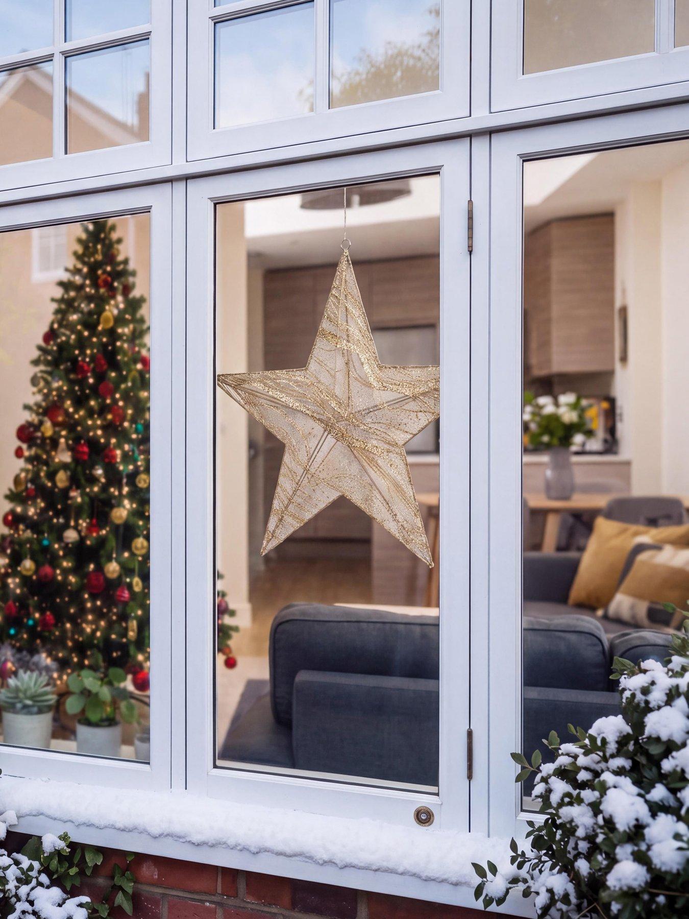 Image 5 of 5 of Festive Hanging Gold Metal Star With Golden Gauze - 248 Warm White Neon Flex Led - Lead Length 5m -58cm