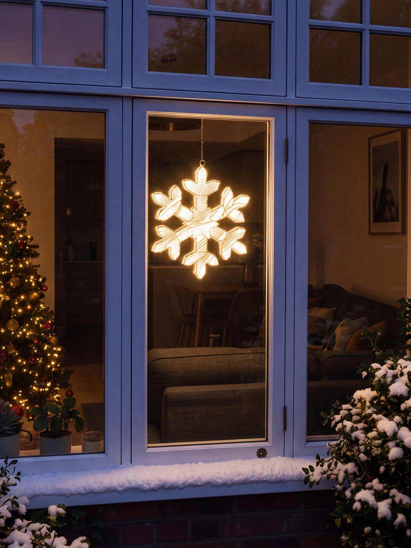 Festive Hanging Gold Metal Snowflake With Golden Gauze - 410 Warm White Neon Led - Lead Length 5m - 38cm