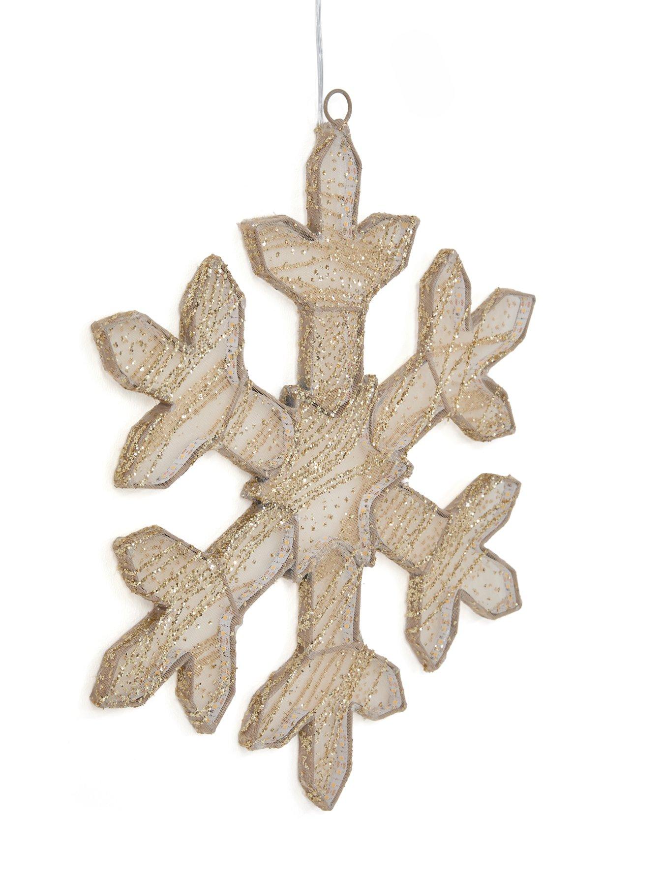 Image 4 of 5 of Festive Hanging Gold Metal Snowflake With Golden Gauze - 410 Warm White Neon Led - Lead Length 5m - 38cm