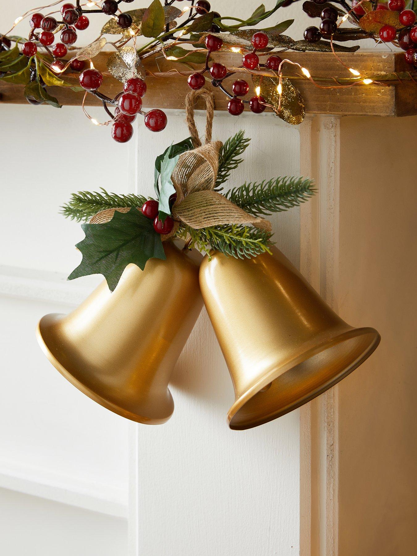 Festive Gold Twin Metal Bells Christmas Tree Decoration - 30cm
