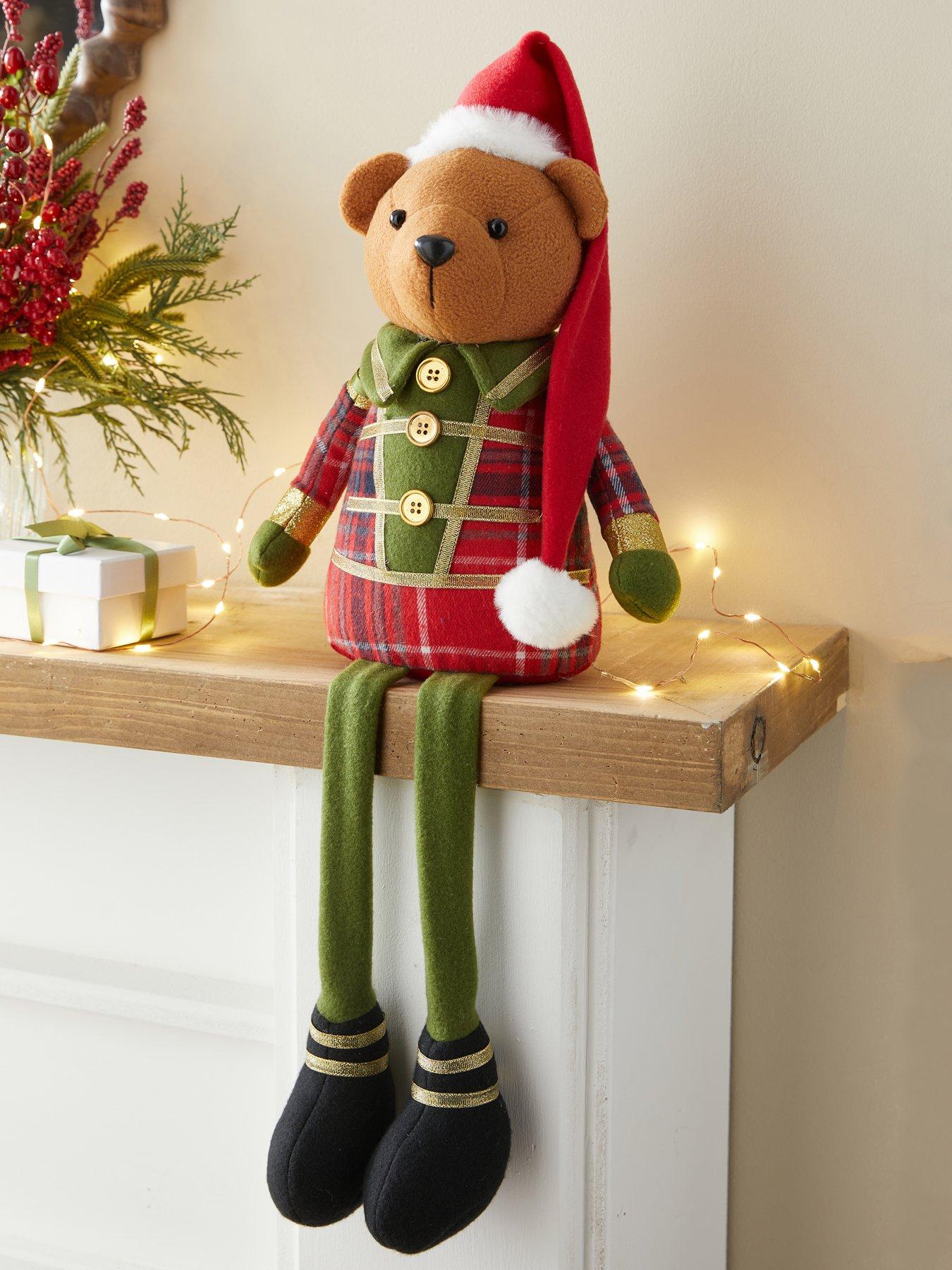 Image 1 of 5 of Festive Dangly Leg Plush Bear in Red Hat Christmas Decoration - 61cm
