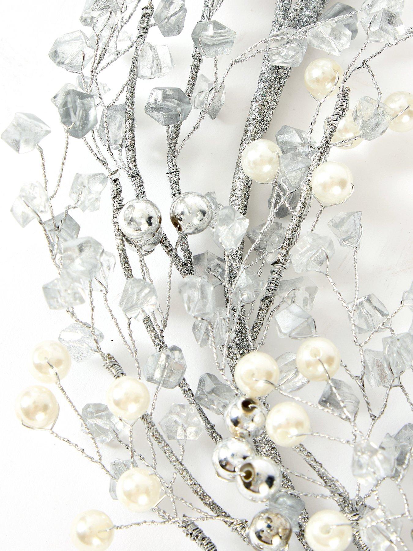 Image 3 of 3 of Festive Silver/Clear Pearl Beads Christmas&nbsp;Wreath - 56&nbsp;cm
