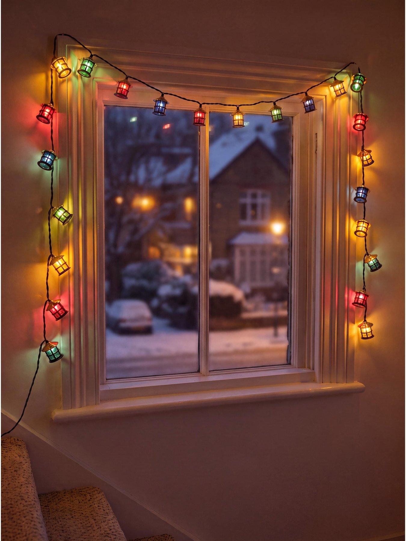 Festive 20 Bulb Lantern Lights Battery Operated With Timer- Multi