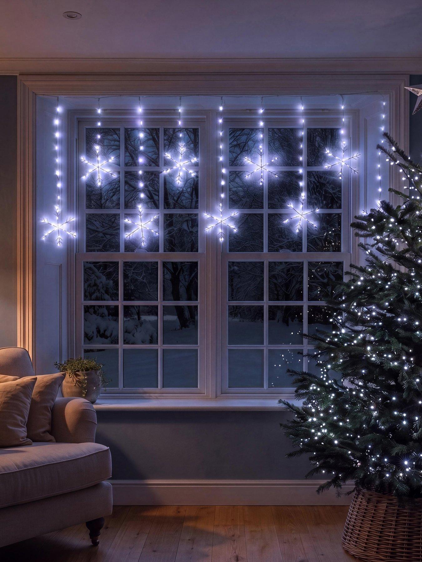Festive Snowflake Curtain Lights - Bright White - 120cm X 60cm