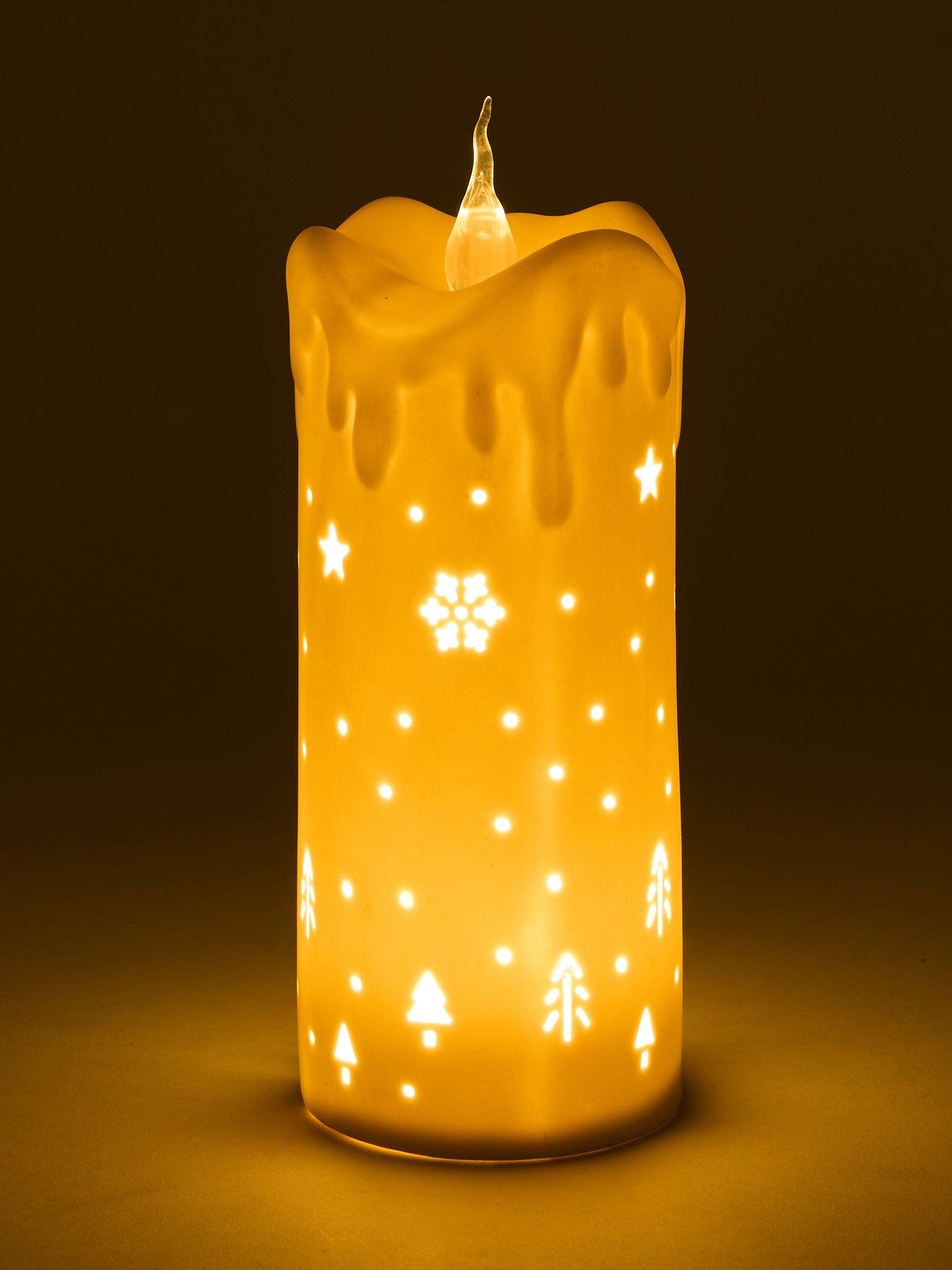 Image 3 of 7 of Festive Lit Ceramic White Candle Battery Operated - 22cm