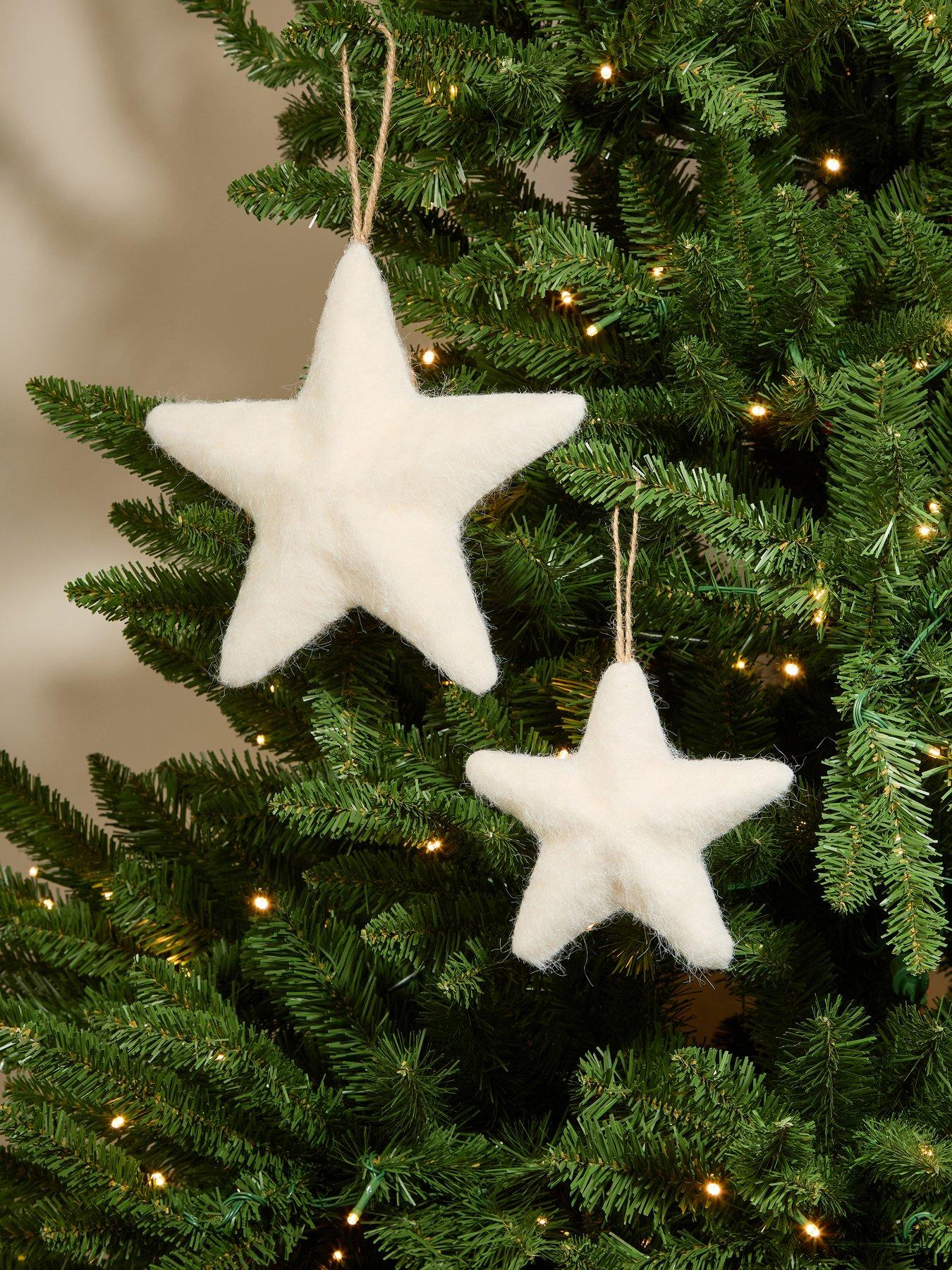 Image 1 of 2 of Festive Pack of 2 White Felt Star Christmas Tree Decorations&nbsp;- 22/15 cm