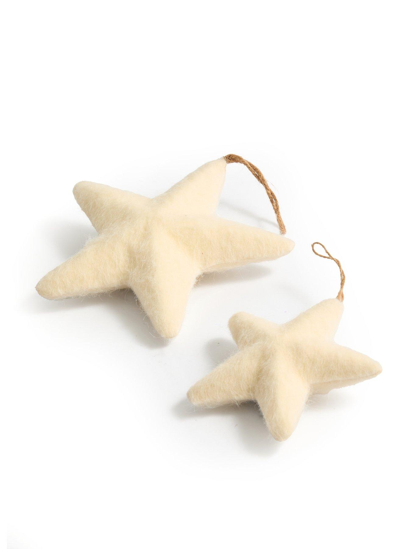 Image 2 of 2 of Festive Pack of 2 White Felt Star Christmas Tree Decorations&nbsp;- 22/15 cm