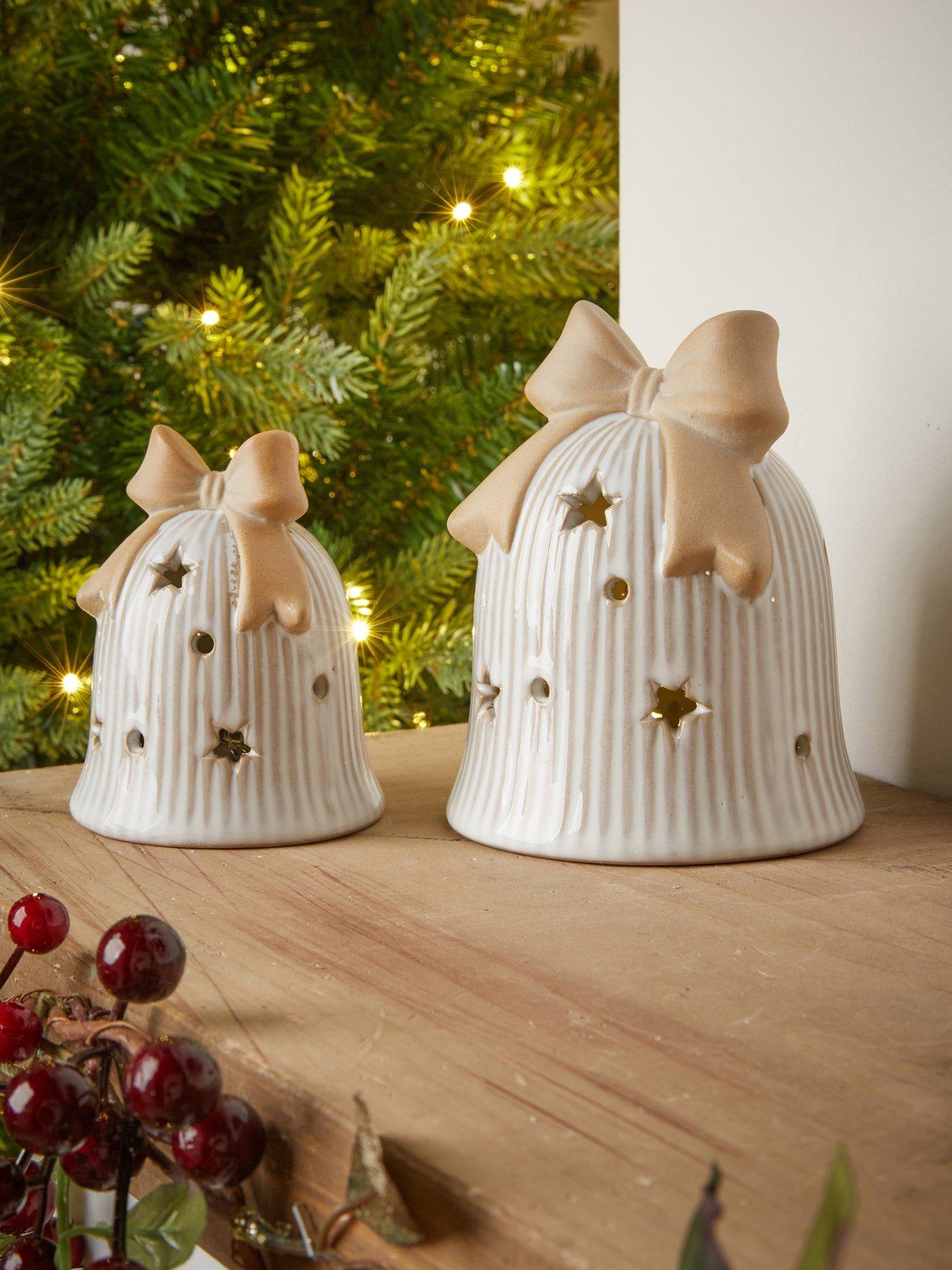 Image 1 of 7 of Festive Pack Of 2 Lit Porcelain Bells