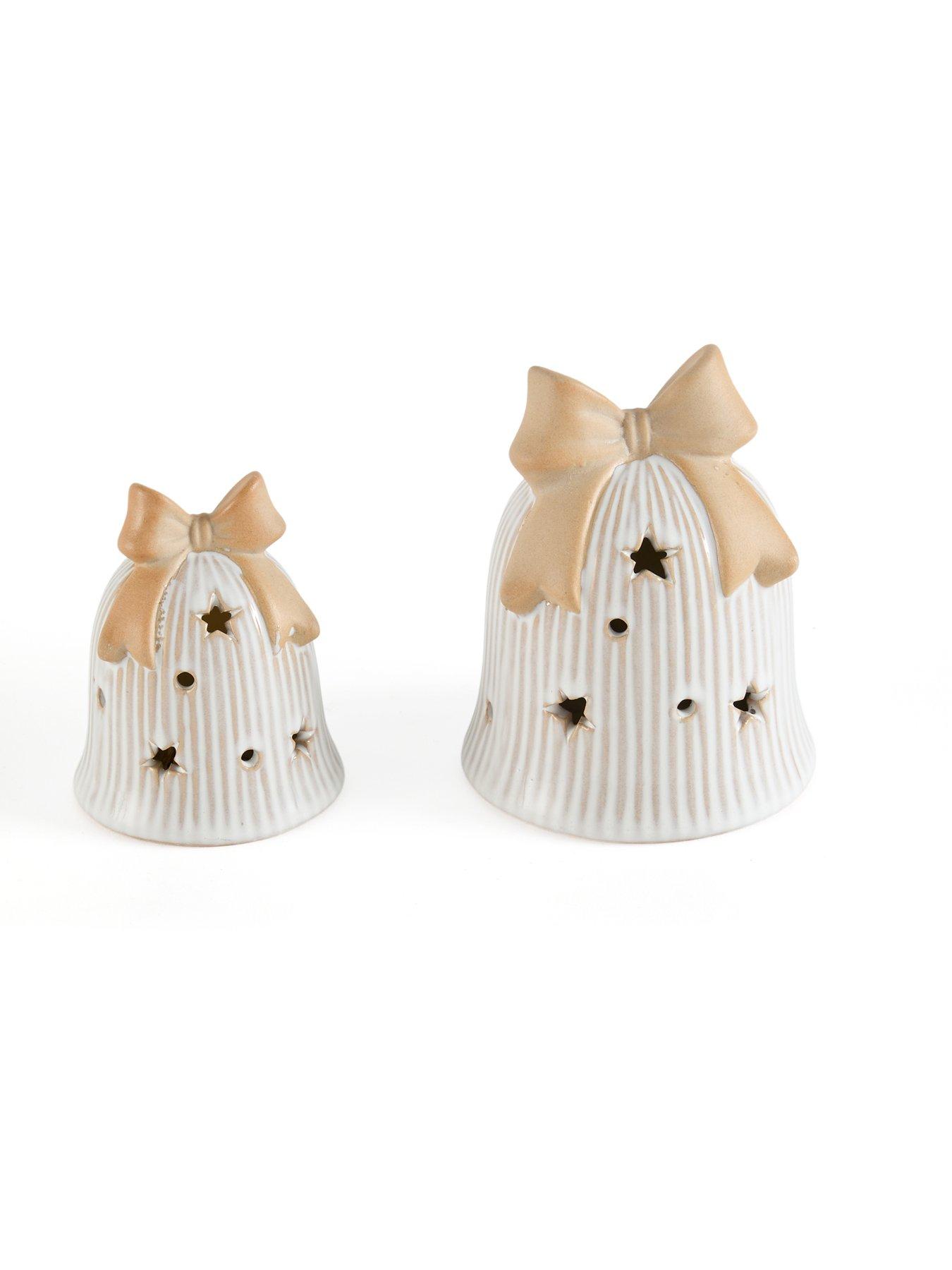Image 2 of 7 of Festive Pack Of 2 Lit Porcelain Bells