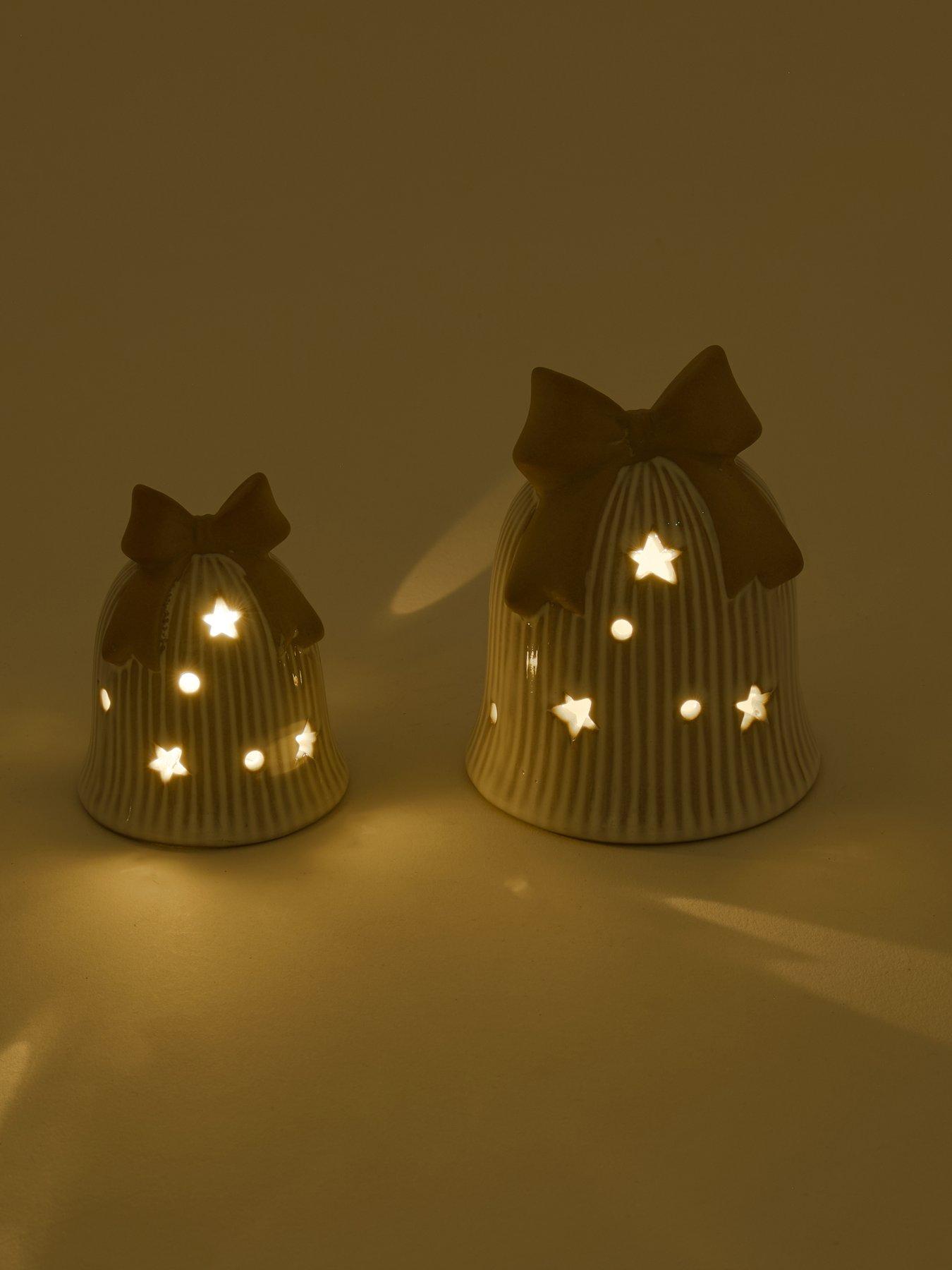Image 3 of 7 of Festive Pack Of 2 Lit Porcelain Bells