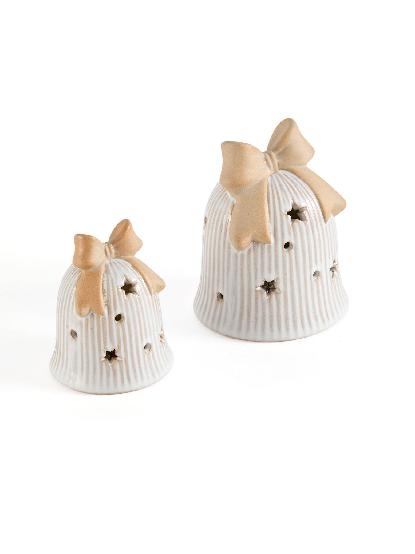 Image 4 of 7 of Festive Pack Of 2 Lit Porcelain Bells