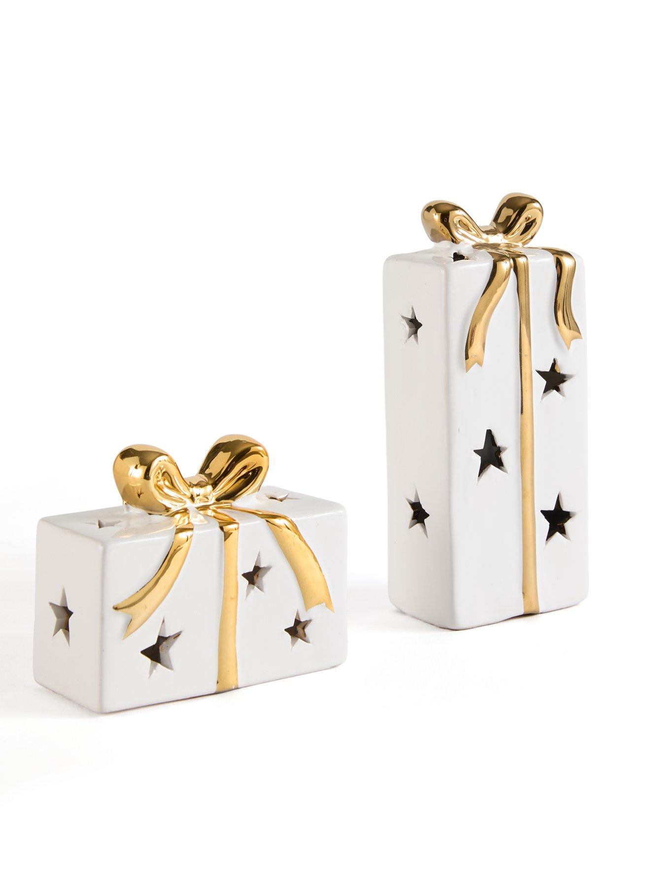 Image 2 of 7 of Festive Pack Of 2 Lit Ceramic Presents