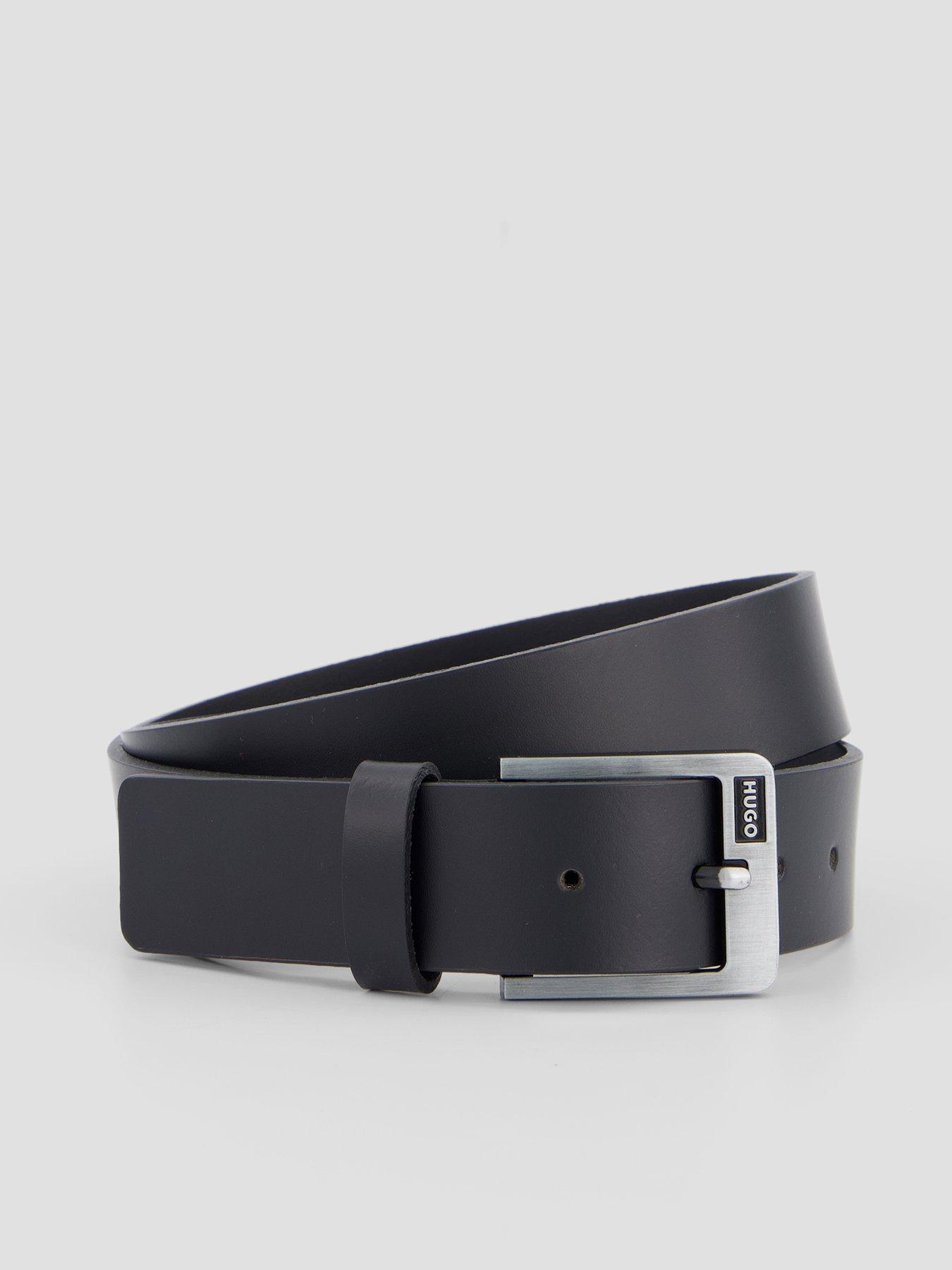 HUGO Hugo Grover Small Logo Buckle 3.5cm Leather Belt - Black