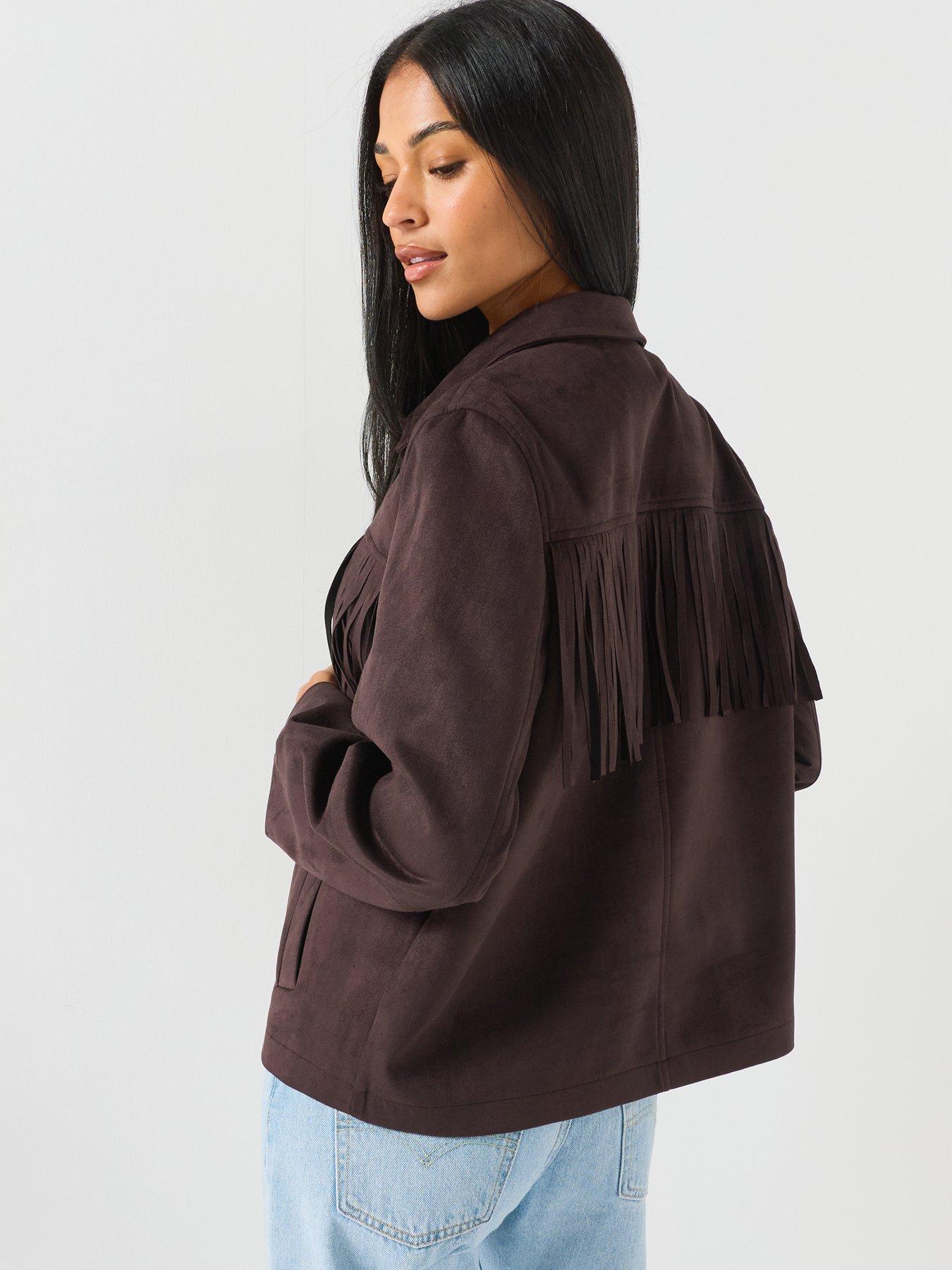 Image 2 of 5 of Vero Moda Vmjosefringy Women's Fringed Button-Front Jacket - Chocolate Torte