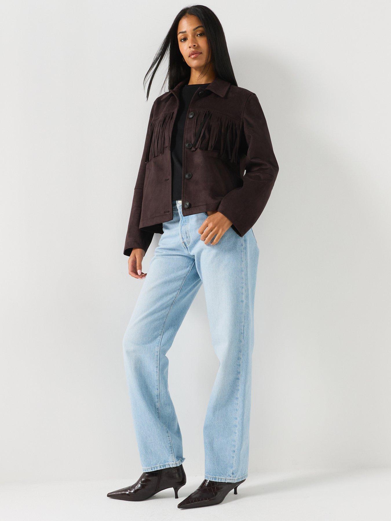 Image 3 of 5 of Vero Moda Vmjosefringy Women's Fringed Button-Front Jacket - Chocolate Torte