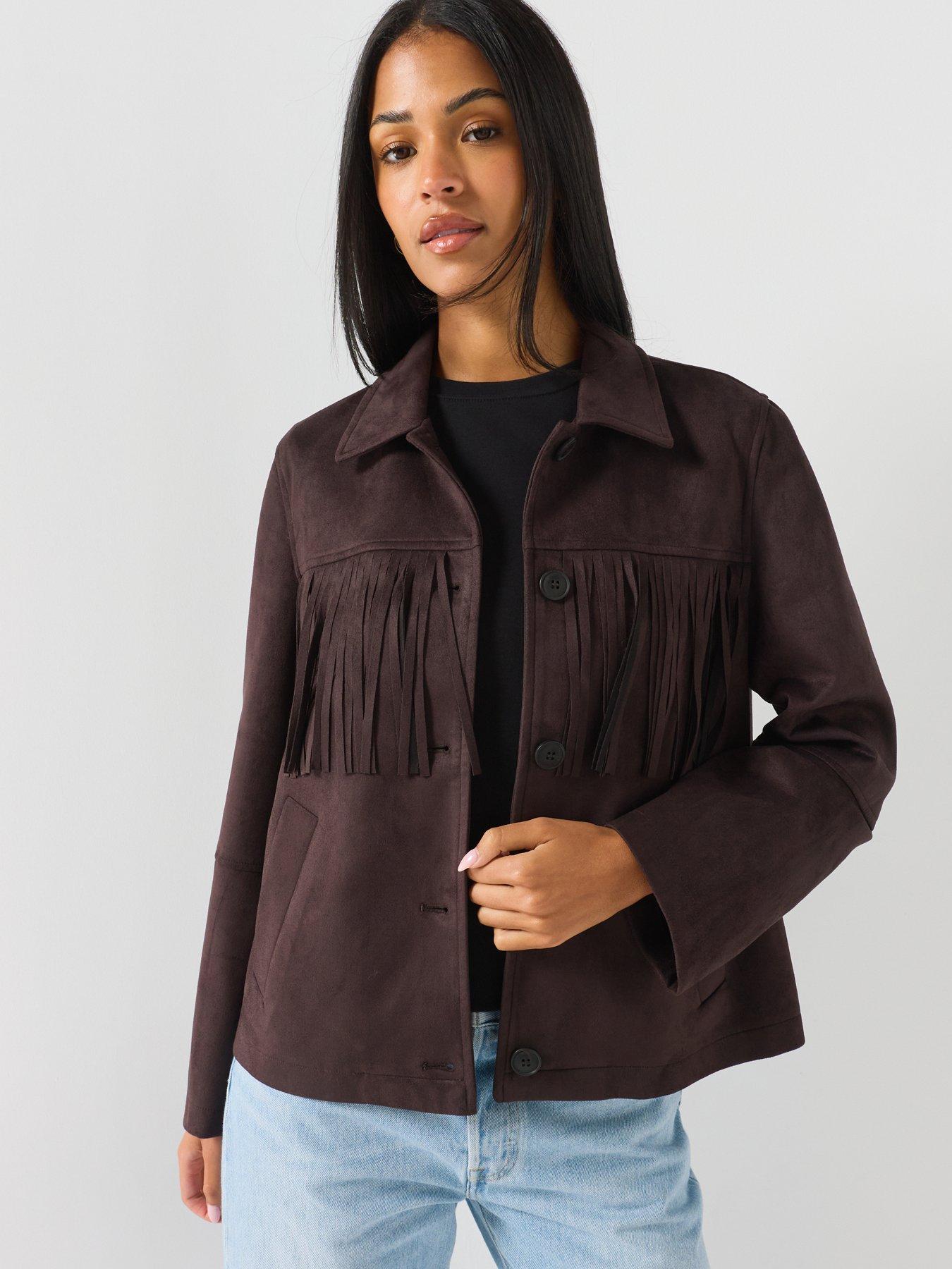 Image 4 of 5 of Vero Moda Vmjosefringy Women's Fringed Button-Front Jacket - Chocolate Torte